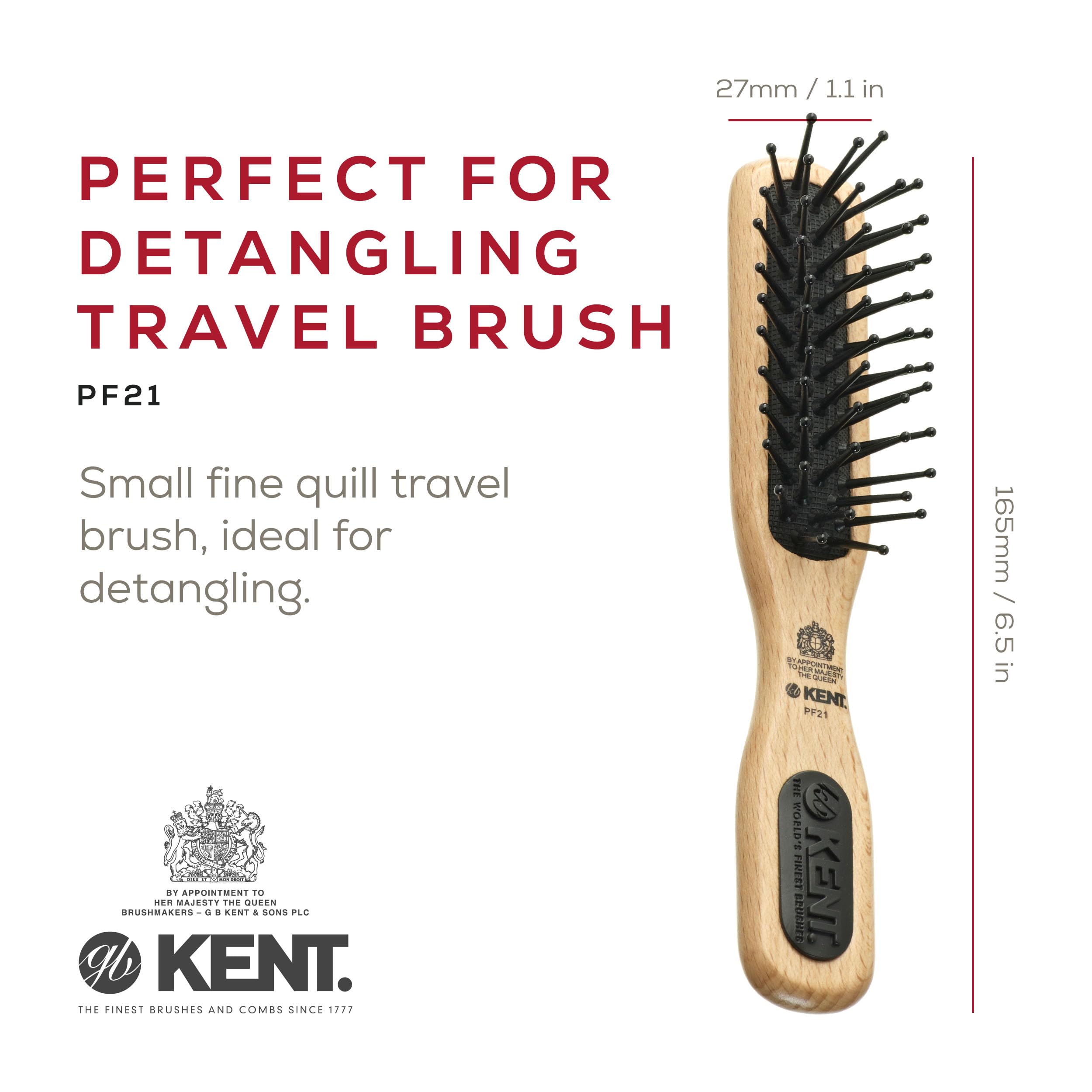 Kent Real Beechwood Narrow Combing and Taming Hand Bag Brush, Wood/Black