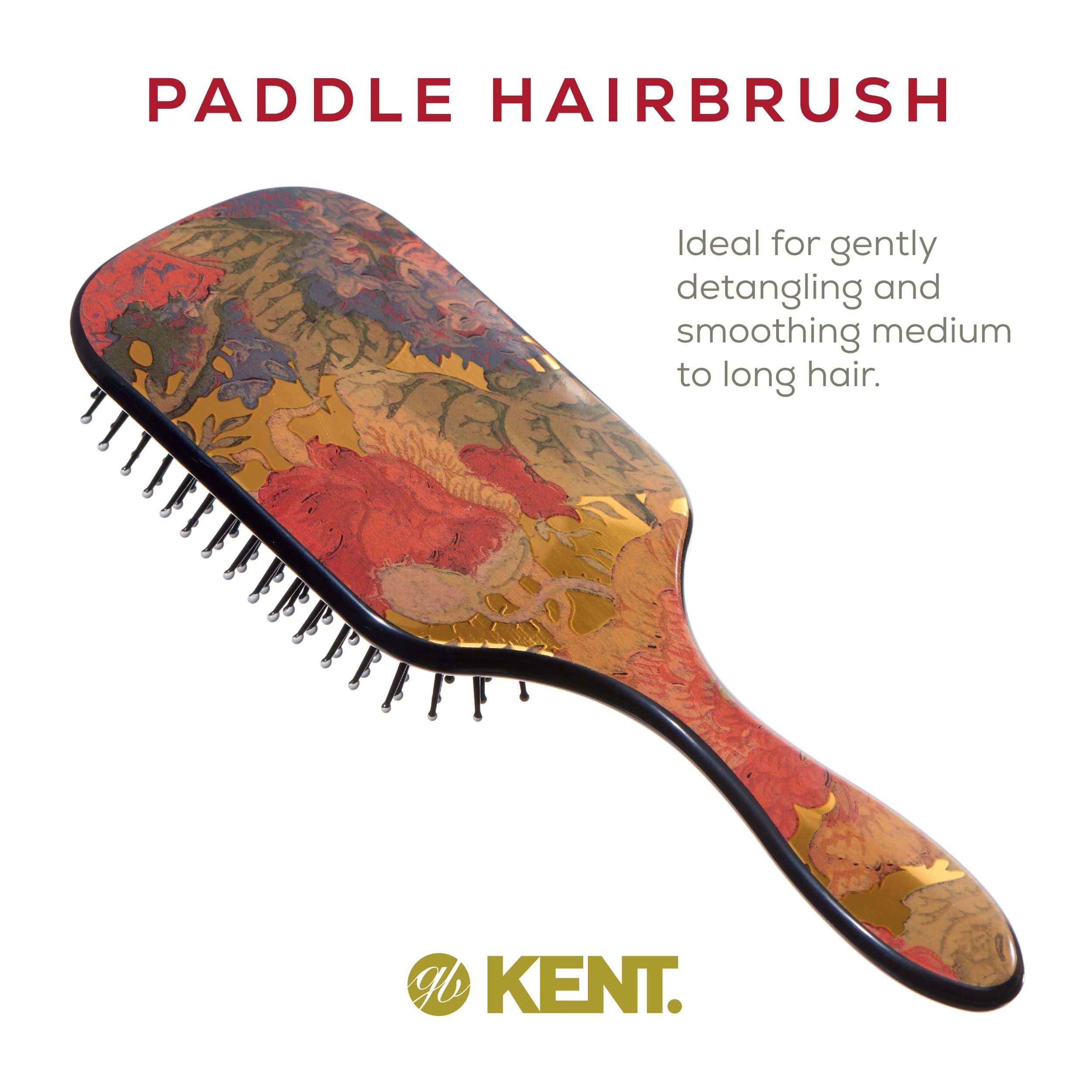 Kent LPB1 Large Paddle Cushioned Hair Brush - Grooming, Detangling, & Smoothing Floral Print - Best Everyday Brush For Medium to Long Hair