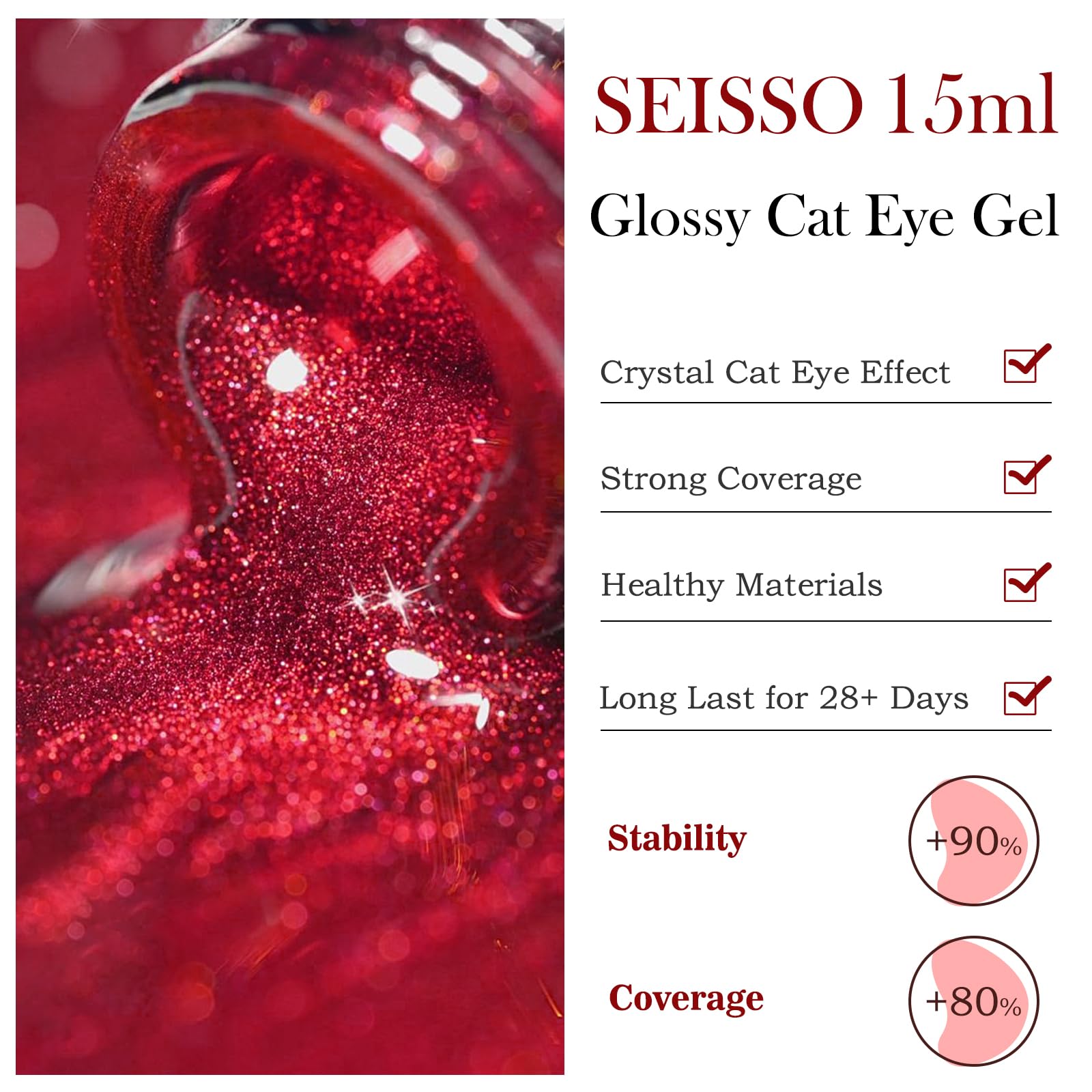 SEISSO Wine Red Cat Eye Gel Nail Polish Set – 15ml Magnetic Burgundy Nail Polish with Magnet Stick, Deep Reflective Soak Off UV Gel, Shimmer Gloss Nail Art Kit for Salon & DIY