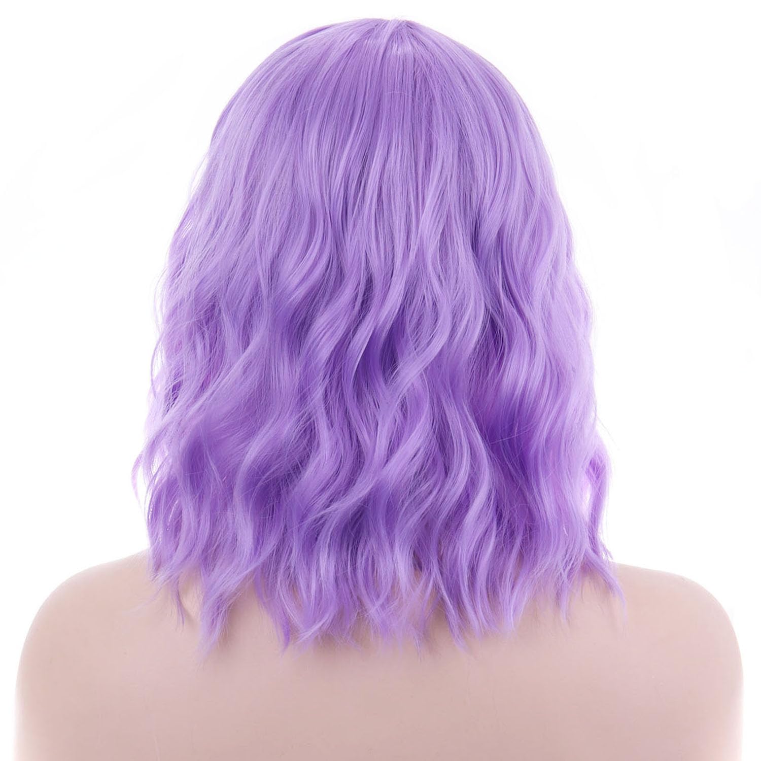 BERON 14 Inches Purple Wig for Women Short Curly Wig Purple Wig with Bangs Light Purple Wigs for Women Lavender Wig Colorful Wigs with Wig Cap