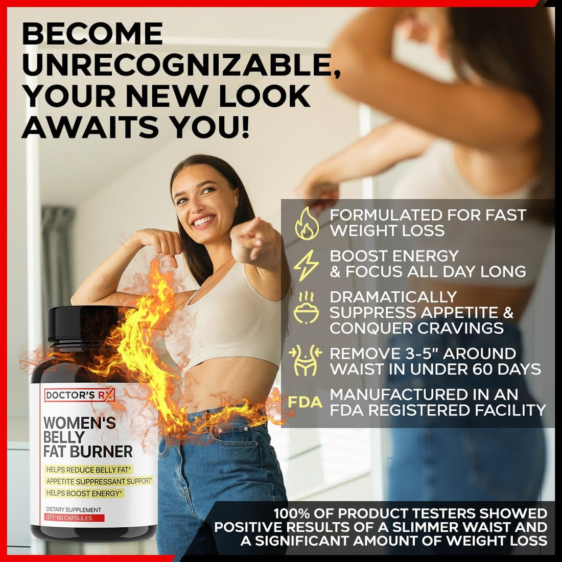 #1 Rated Belly Fat Burner Supplement for Women | Metabolism Booster, Suppress Appetite, Burn Calories | Lose 3 to 5 Around Waist in 60 Days | Extra Strength Weight Loss Pills - 60 Servings