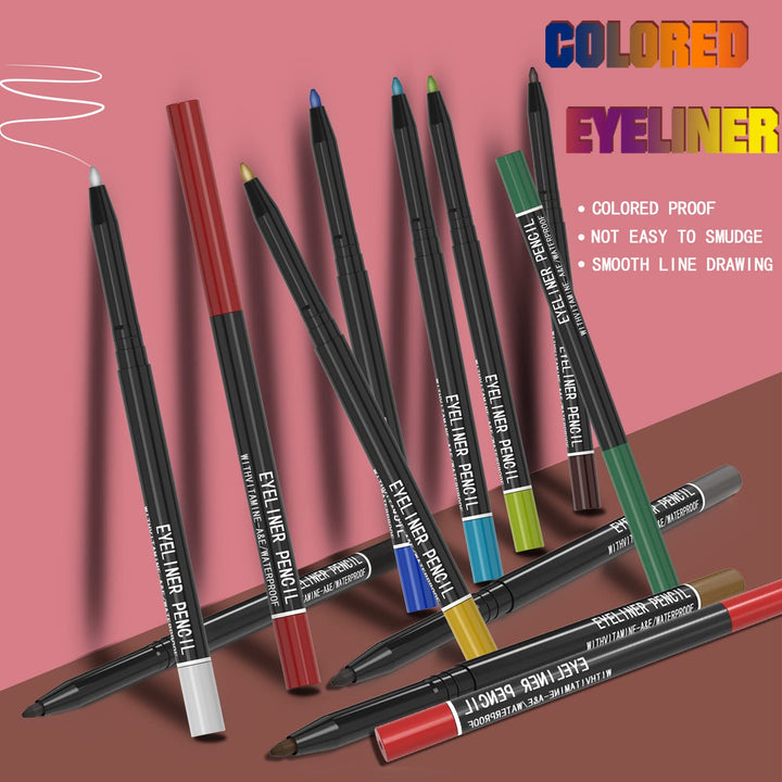 12 Kinds Of Color Eyeliner Pen, Eyebrow Pen,Eye Shadow Pencil , Lip Line Pen, Eyelid Pad, Pencil Makeup Set Tool (12PCS)