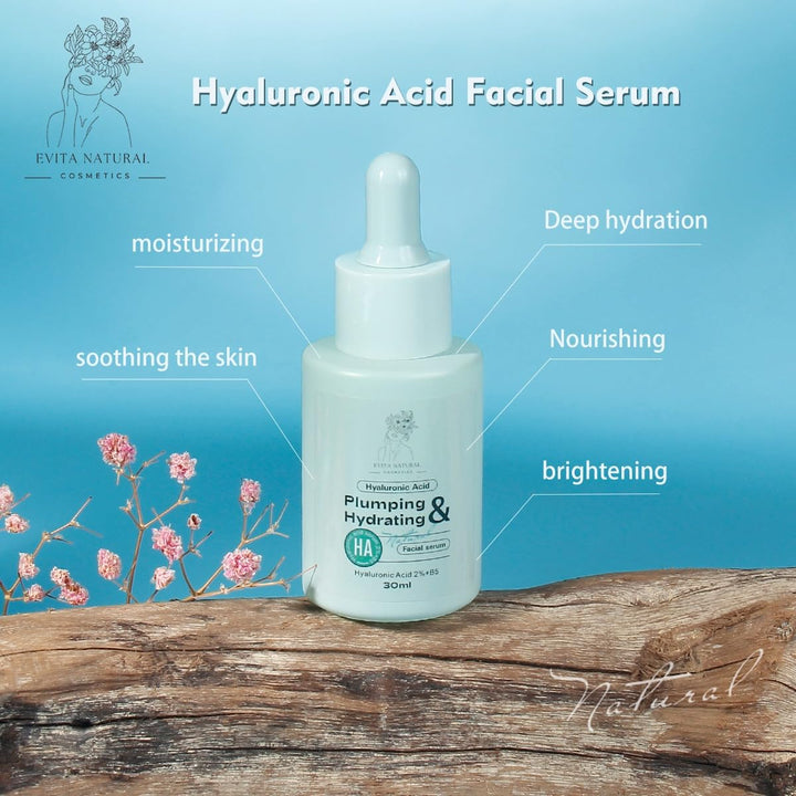 Evita Natural Cosmetics Hyaluronic Acid Serum 100% Natural Moisturizer with Vitamin B5 for Face and Neck. Dermatologically tested, Cruelty-Free, Paraben Free - 1 fl oz