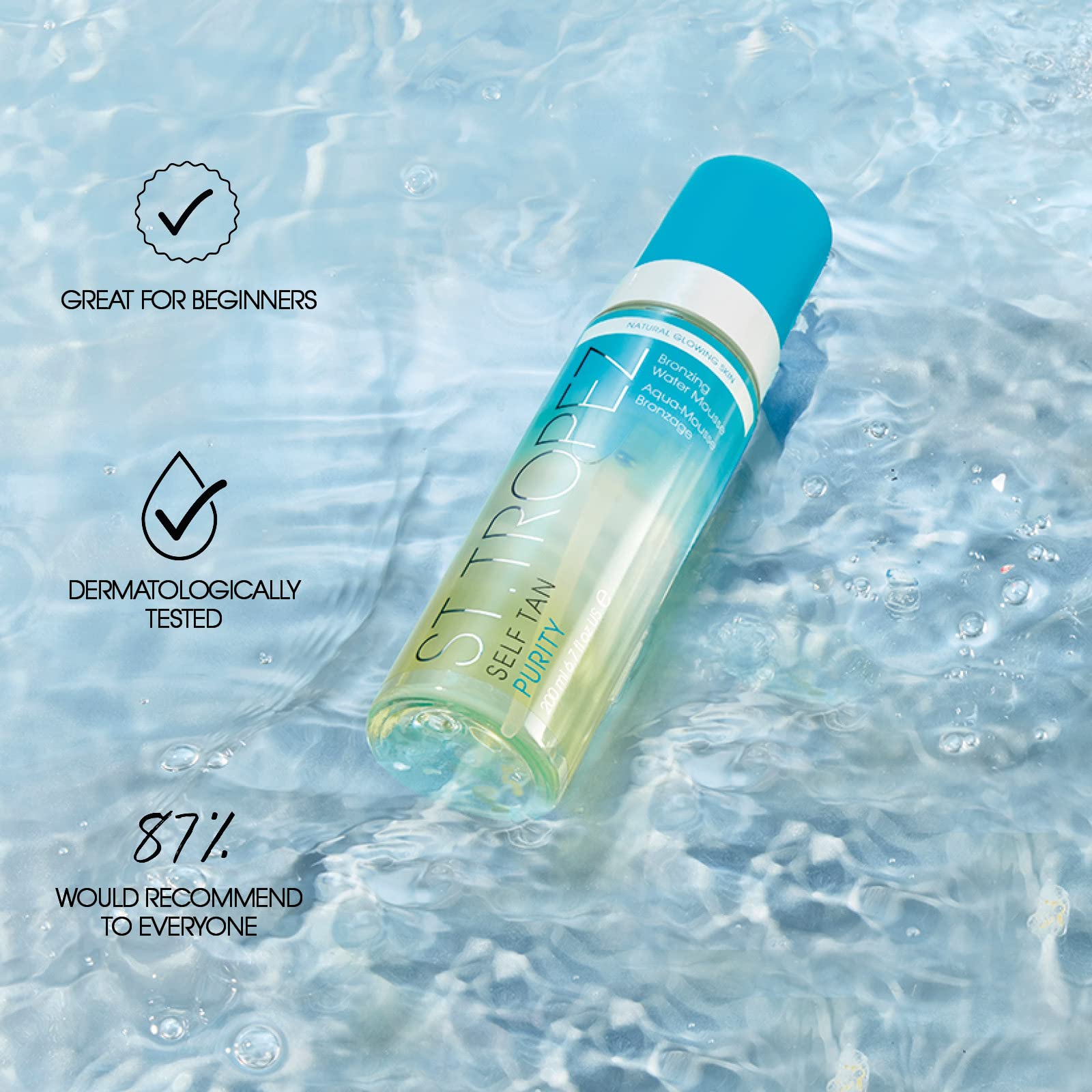 St Tropez Self Tan Purity Bronzing Water Mousse, 100% Clean, Vegan Friendly Self Tanner, Lightweight Tanning Mousse with Tropical Scent, 6.7 Fl Oz