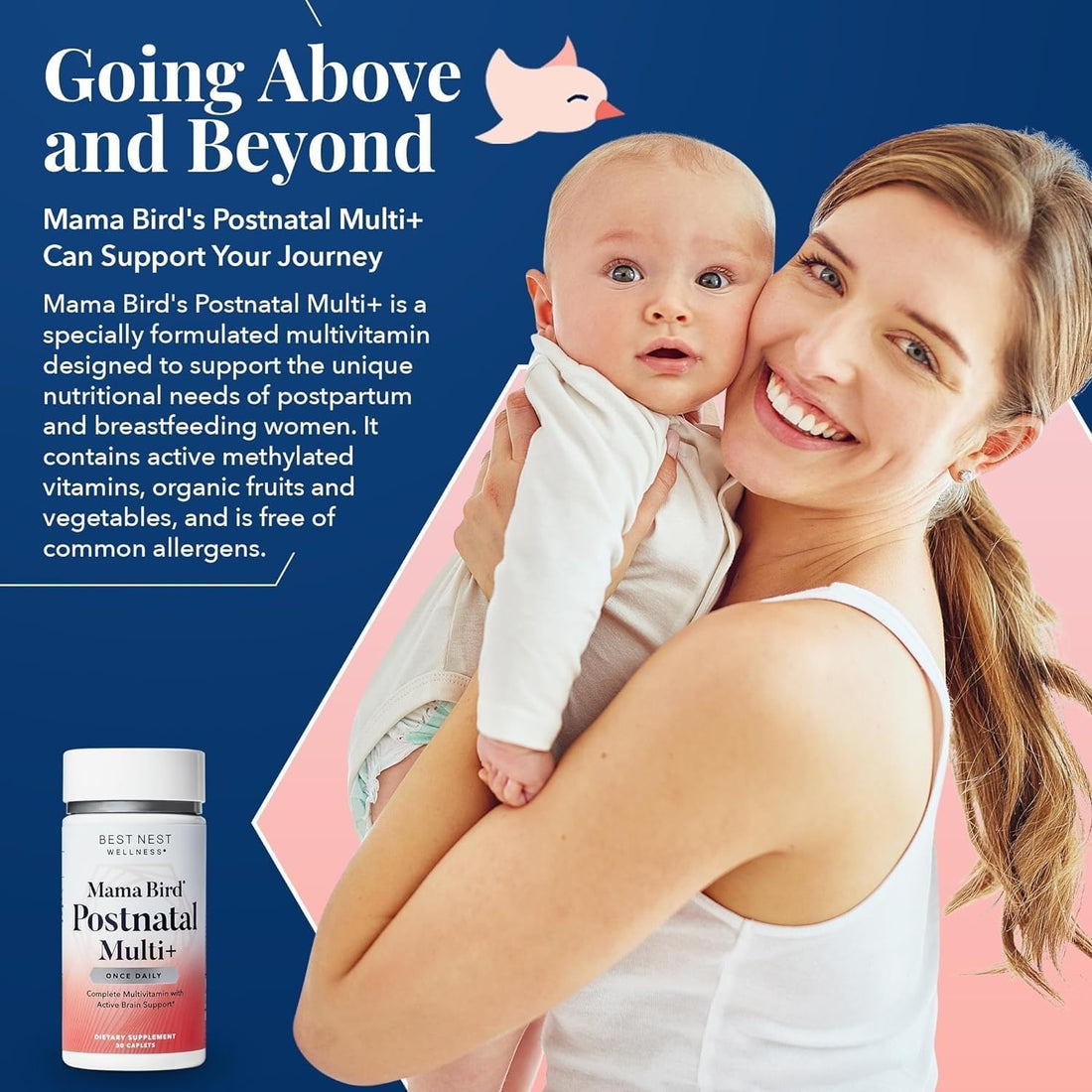 Best Nest Wellness Mama Bird Postnatal Vitamins for Breastfeeding and Postpartum, Whole Food Organic Blend, Methylated Vitamins, Vegan, Once Daily, 30 Ct