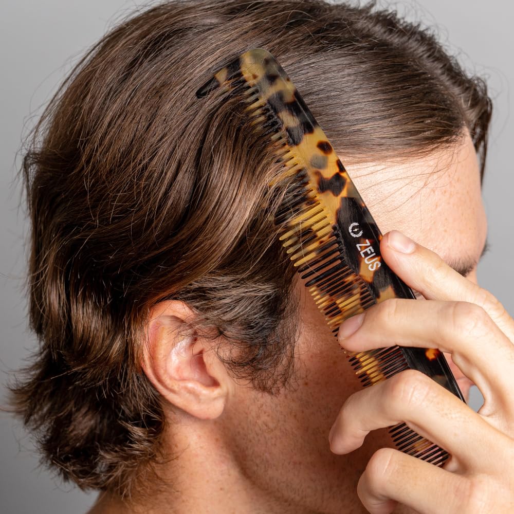 ZEUS 7.5 Handmade Large Hair Comb- Non-Static Acetate (Tortoiseshell)
