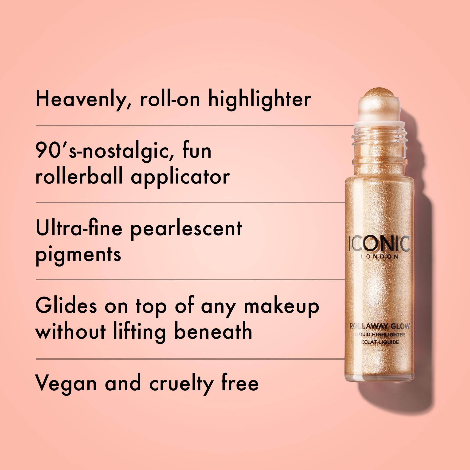 ICONIC LONDON Rollaway Glow | Liquid Highlighter for a Radiant Glow, Cruelty-Free, Vegan Makeup (Champagne Chic) 0.27 Fl oz