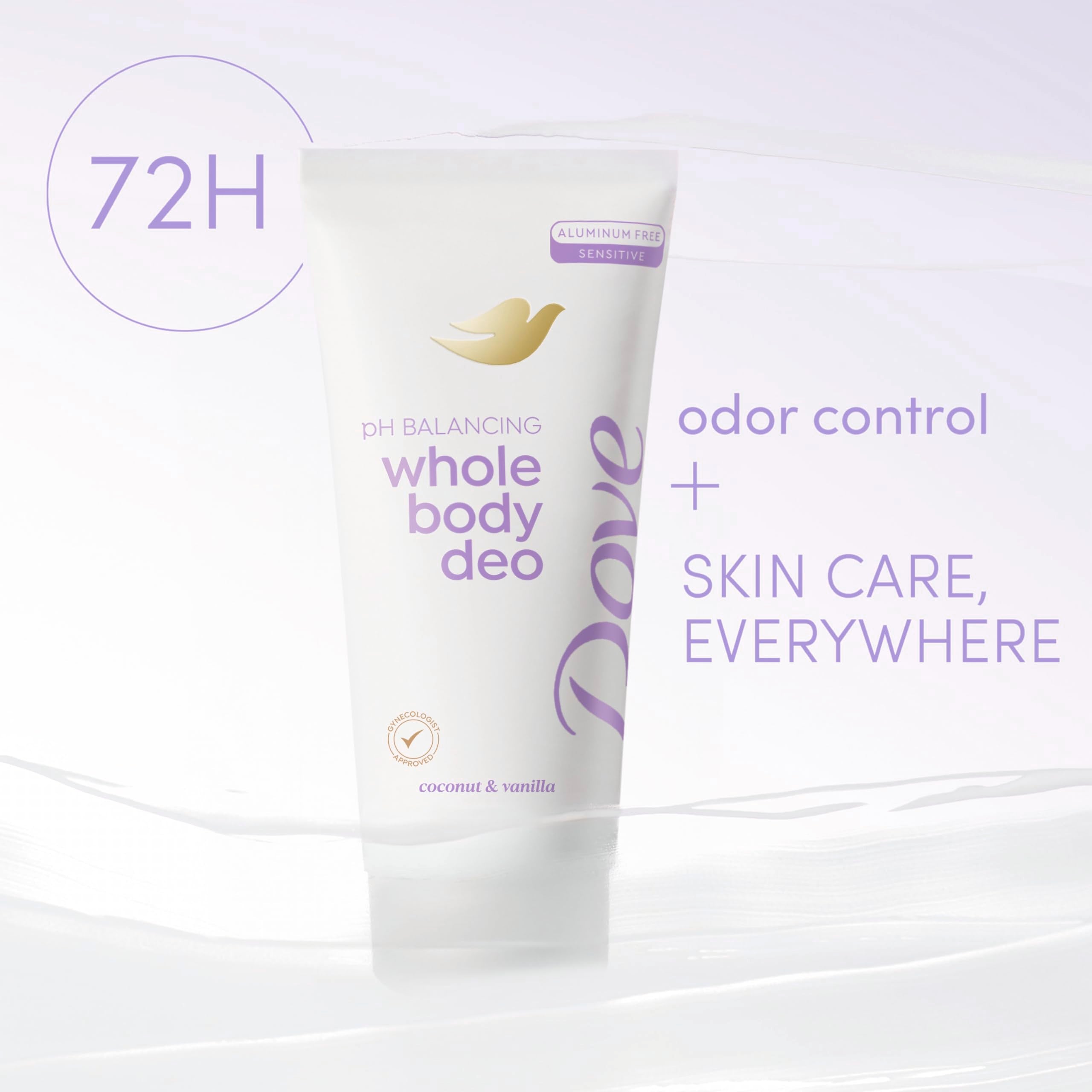 Dove Whole Body Deo Aluminum Free pH Balancing Cream Deodorant Coconut & Vanilla for 72h Odor Control 2.5 oz