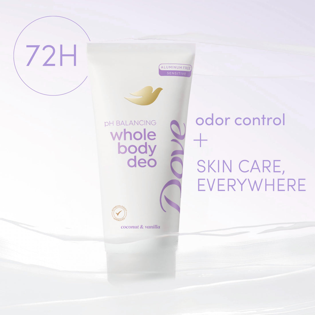 Dove Whole Body Deo Aluminum Free pH Balancing Cream Deodorant Coconut & Vanilla for 72h Odor Control 2.5 oz