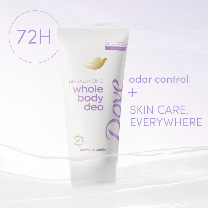 Dove Whole Body Deo Aluminum Free pH Balancing Cream Deodorant Coconut & Vanilla for 72h Odor Control 2.5 oz