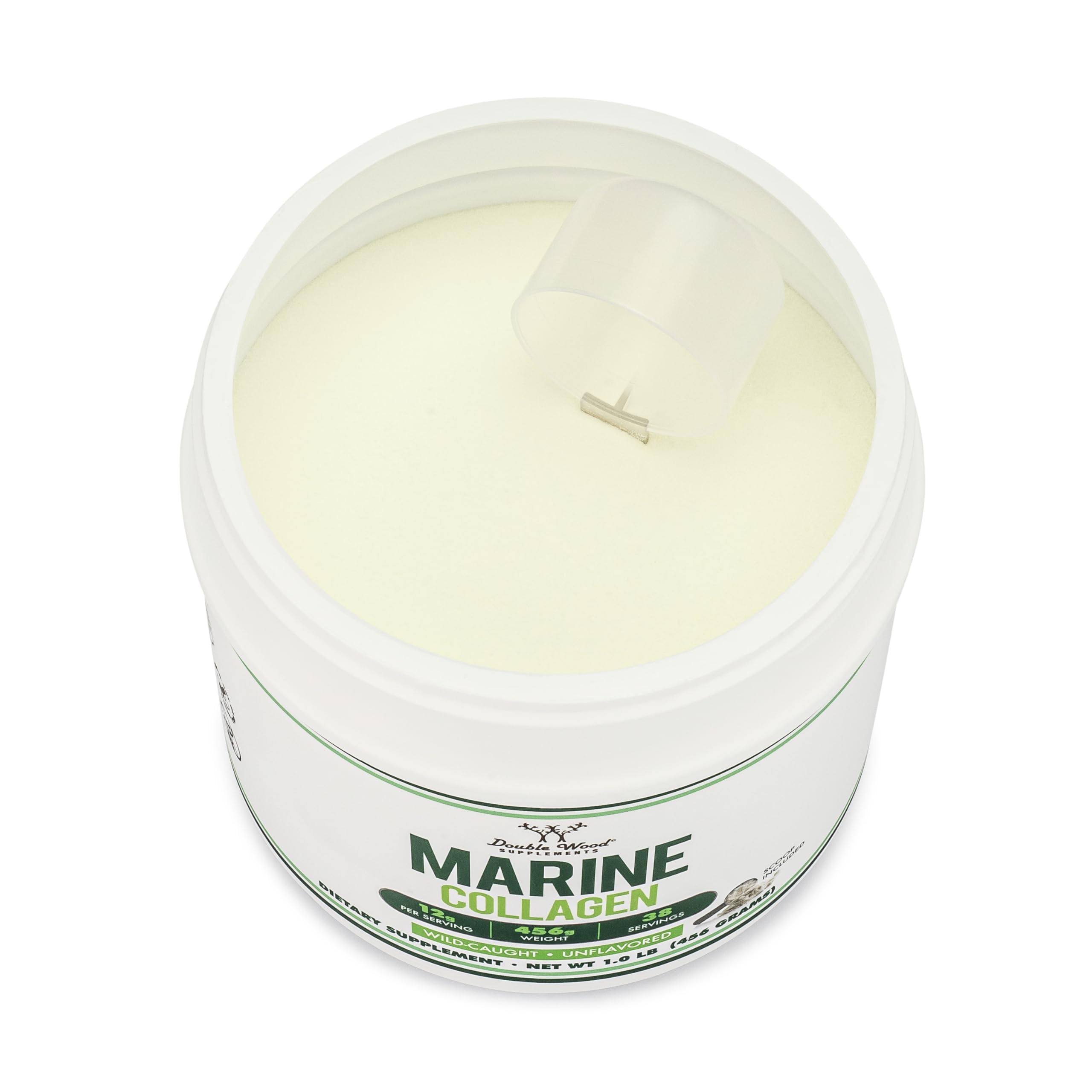 Double Wood Supplements Marine Collagen Powder (1 LB / 16 OZ of Quick Dissolve Marine Collagen Peptides) Wildcaught, Unflavored, Micronized - Scoop Included, No Fillers (38 Servings of 12 Grams Each)