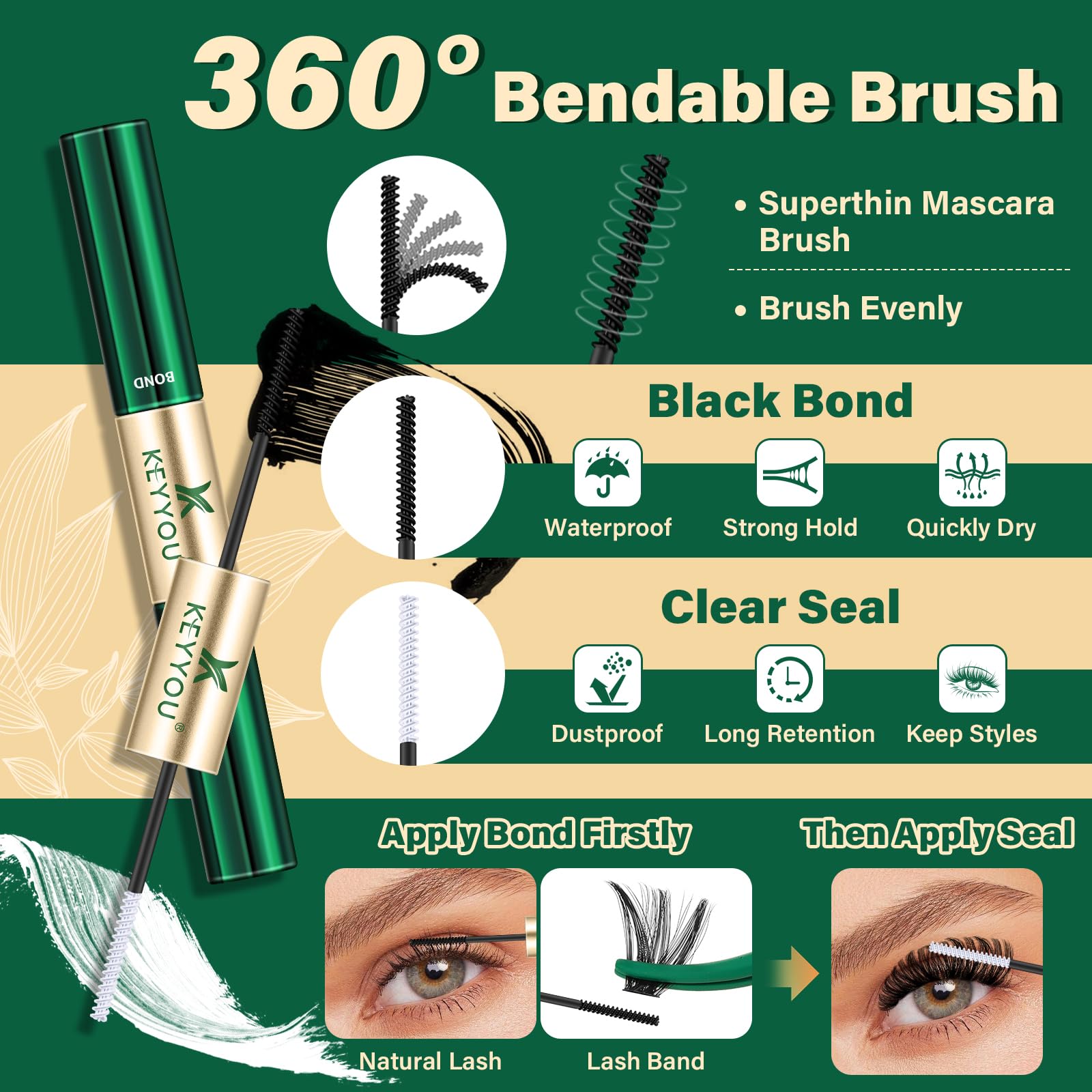 KEYYOU DIY Lash Extension Kit - 280pcs Soft Clusters - 100D Curl - Easy to Apply with Bond, Seal & Remover - At Home