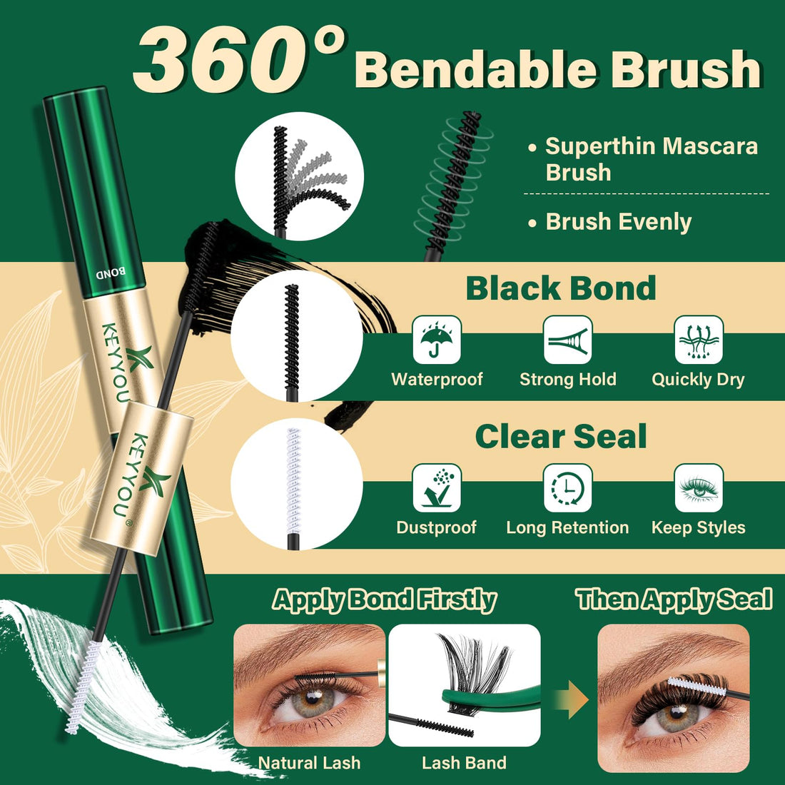 KEYYOU DIY Lash Extension Kit - 280pcs Soft Clusters - 100D Curl - Easy to Apply with Bond, Seal & Remover - At Home