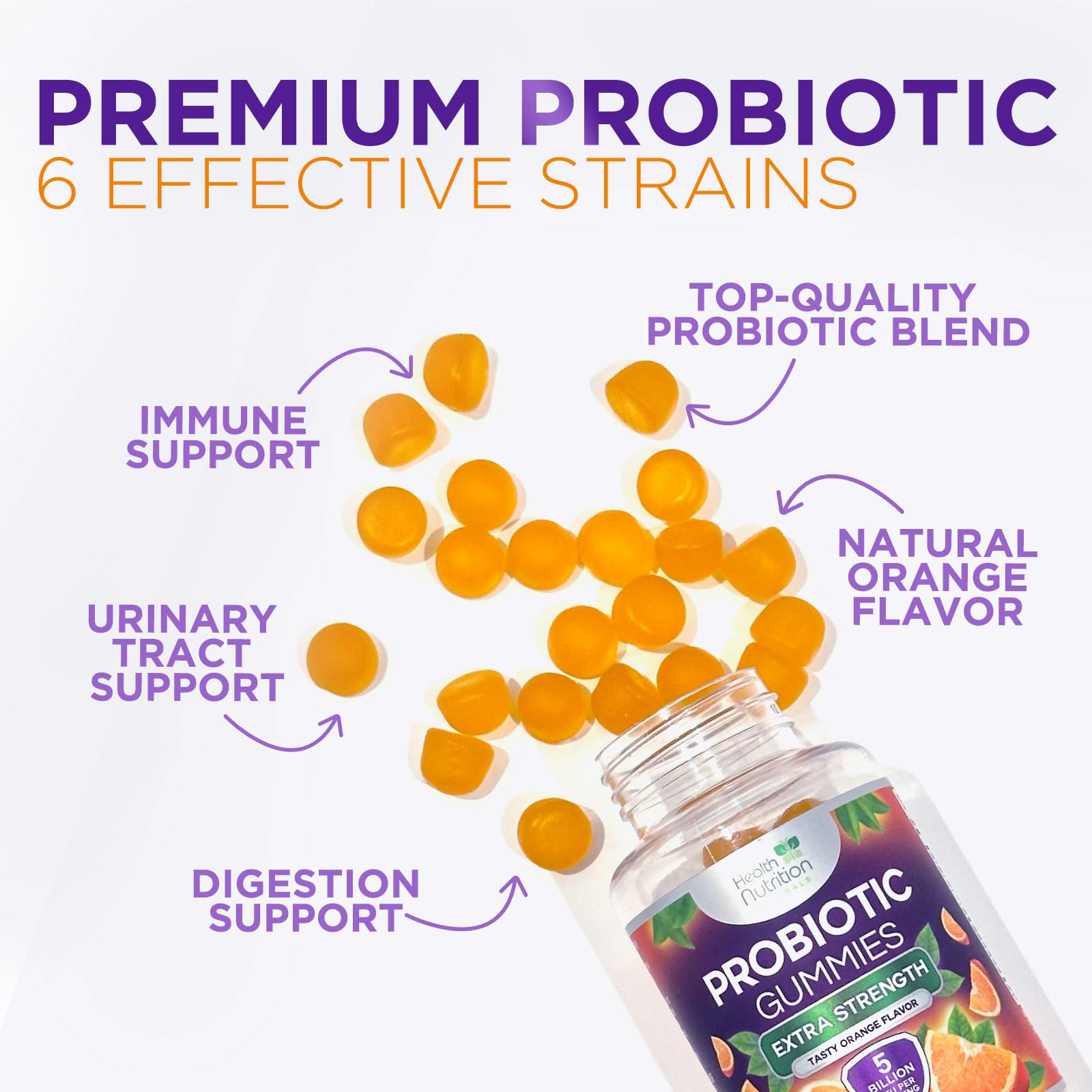 Probiotic Gummies for Digestive Health - Daily Probiotics for Women & Men Gummy, 5 Billion CFU Probiotics Supplement, Probiotic Strains Supports Immune, Vaginal, & Gut Health, Non-GMO - 60 Gummies