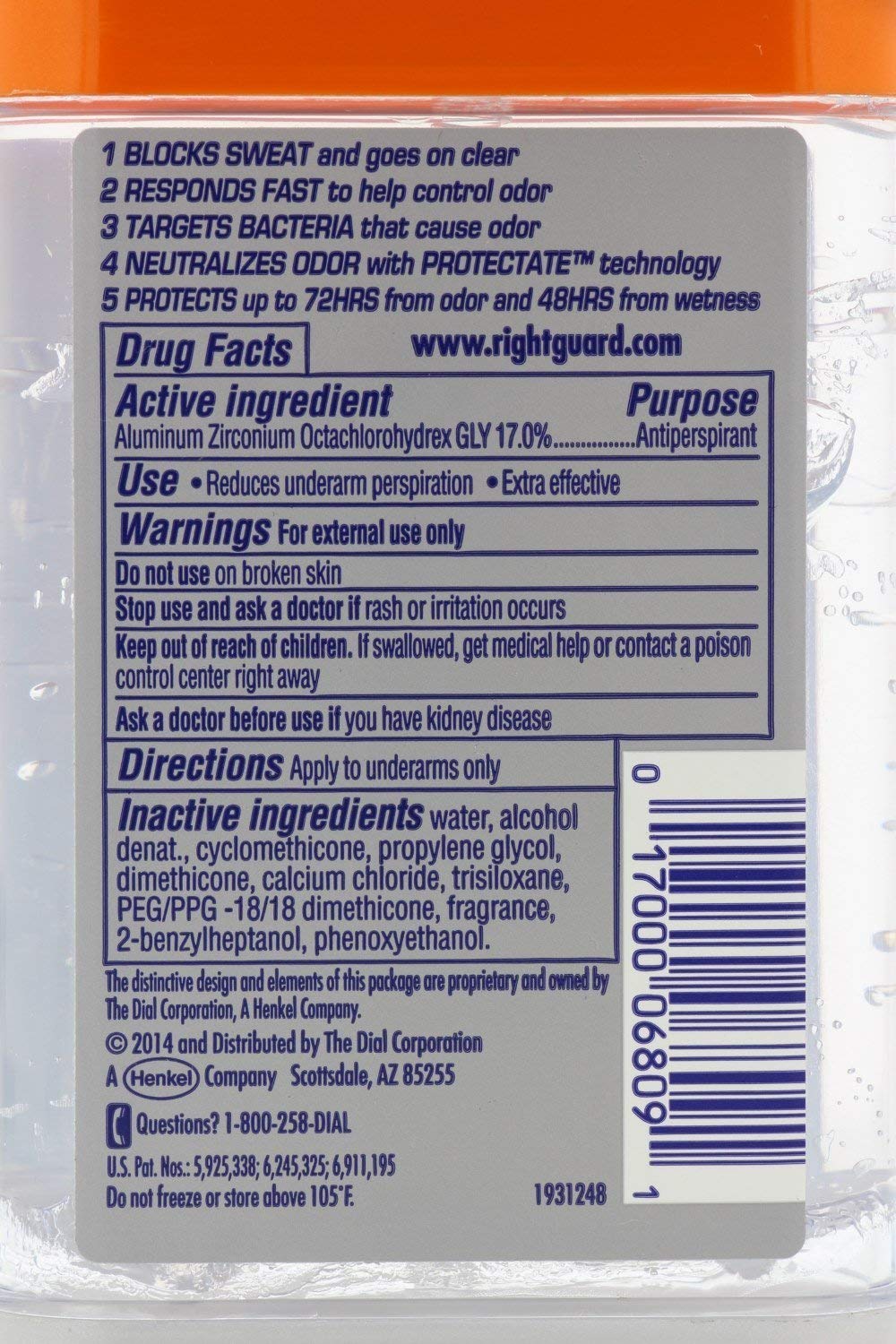 Right Guard Total Defense 5 Power Gel, Antiperspirant and Deodorant, Artic Refresh 4 Ounce 4 PK