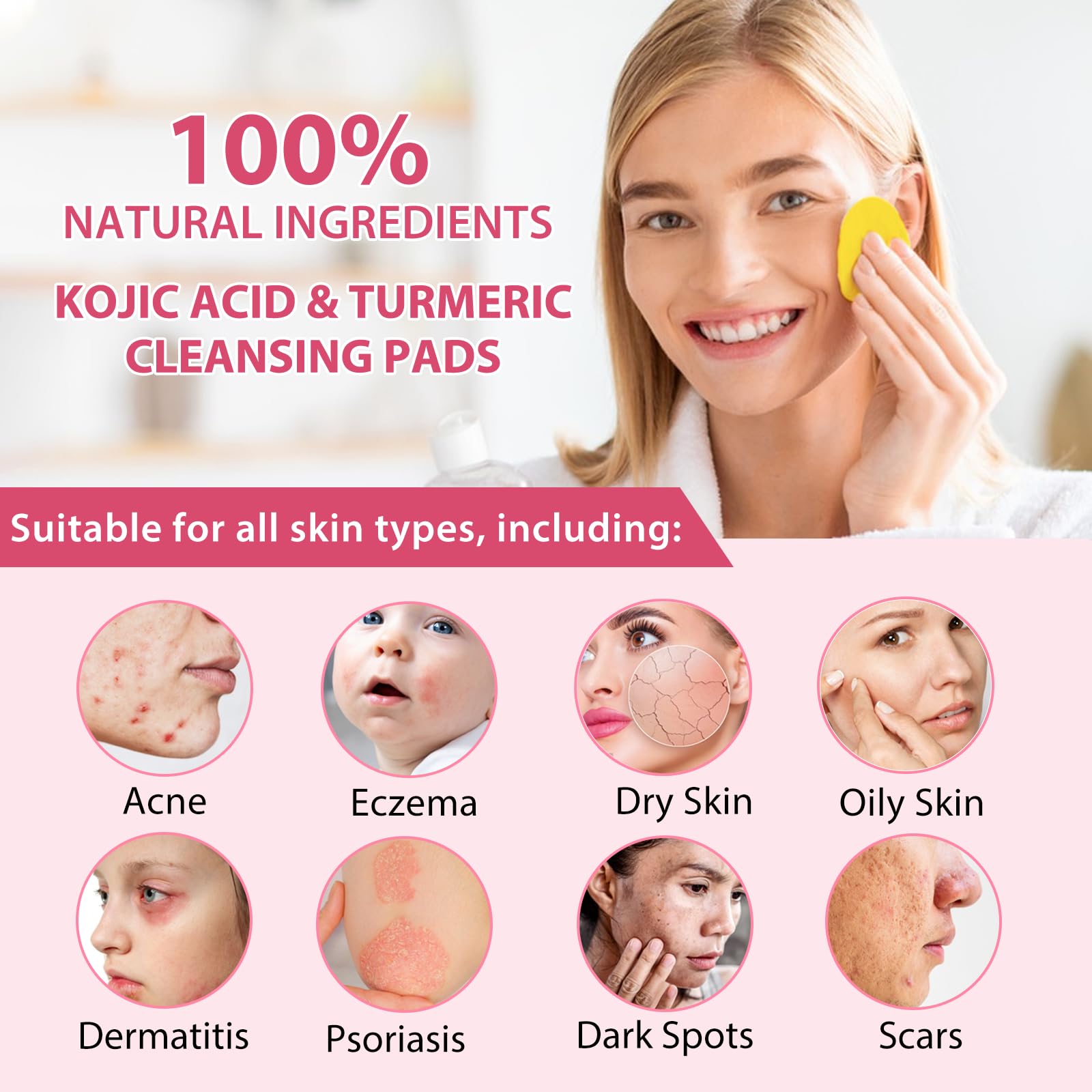40pcs Turmeric Cleansing Pads - Turmeric Face Pads for Dark Spots - Turmeric Pads Infused Foaming Exfoliating Pads - Remove Excess Keratin - Gentle & Non-Irritating for Face Body