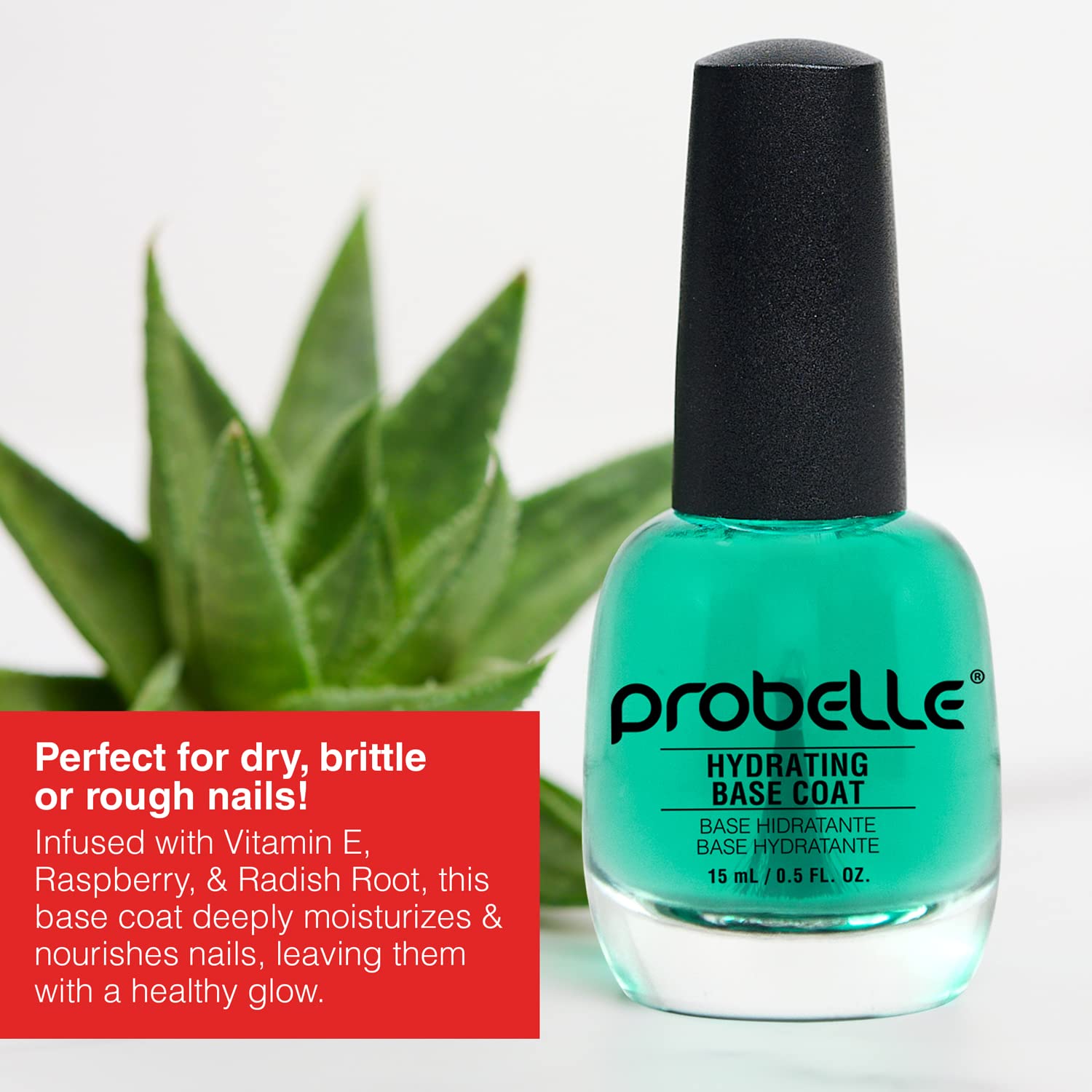 Probelle Hydrating Base Coat For Dry Nails And Brittle Nails - Keratin And Vitamin E Restore Nails To A Hydrated State, 0.5 Fl Oz/ 15 Ml