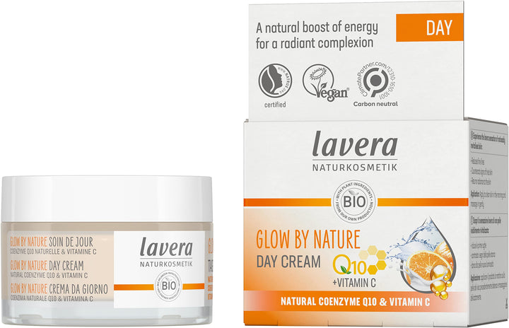 lavera Glow by Nature Day Care - Face Cream with Q10 & Vitamin C for a Radiant Complexion - Moisturizing Facial Cream - Anti Aging Cream - PETA Certified - Vegan - Made in Germany - 1.7 Fl Oz