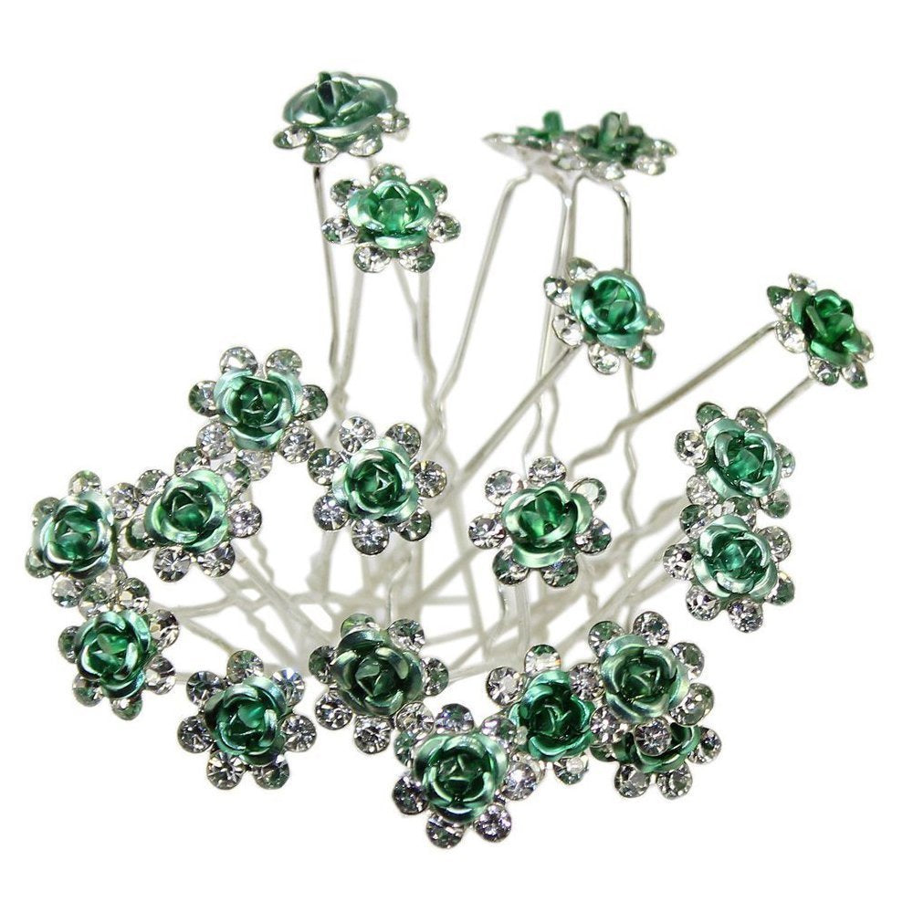 Newstarfactory Nestarfactory Rose U-sharped Design Collection Metal Hiar Pins Pack of 20 with Exclusive Gift (Green)