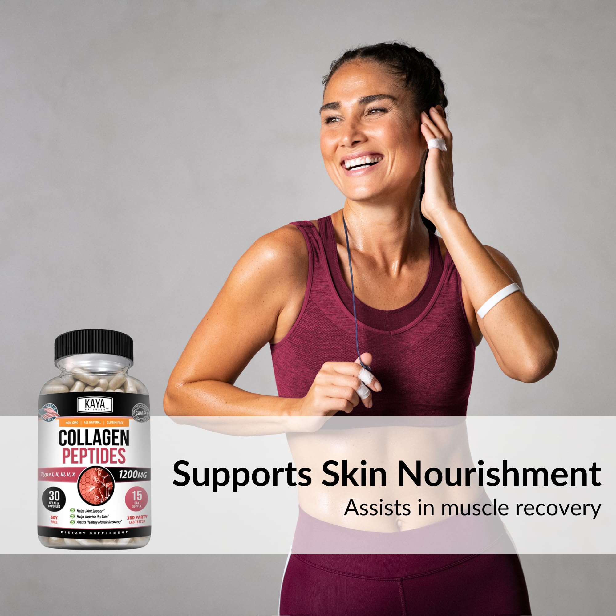 Kaya Naturals Multi Collagen Peptides Complex Powder for Women and Man, Vital for Hair, Skin, Nails, and Anti-Aging, Types I, II, III, V & X Collagen Protein Blend | Capsules - 30 Count Supplement