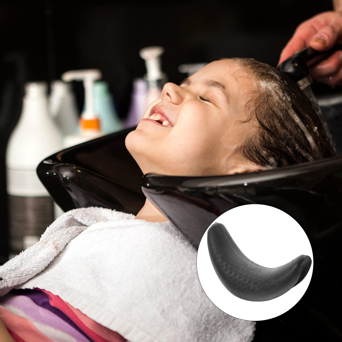 Shampoo Bowl Gel Neck Rest Silicone Hair Wash Gel Neck Pillow Salon Hair Shampoo Bowl Gripper for Hairdressing Hair Washing Sink Basin Tool 18x11x7.5cm (Black)