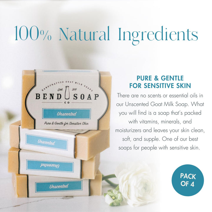 Unscented: Bend Soap Company All Natural Handmade Goat Milk Soap For Dry Skin Relief, Unscented, 4 Count