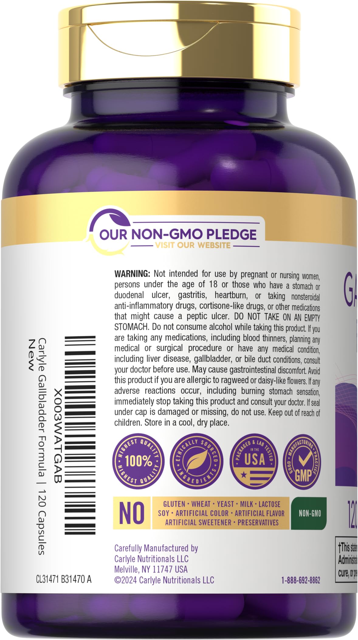 Carlyle Gallbladder Supplement | 120 Quick Release Capsules | Complete Digestive Enzyme Complex | Non-GMO & Gluten Free Formula