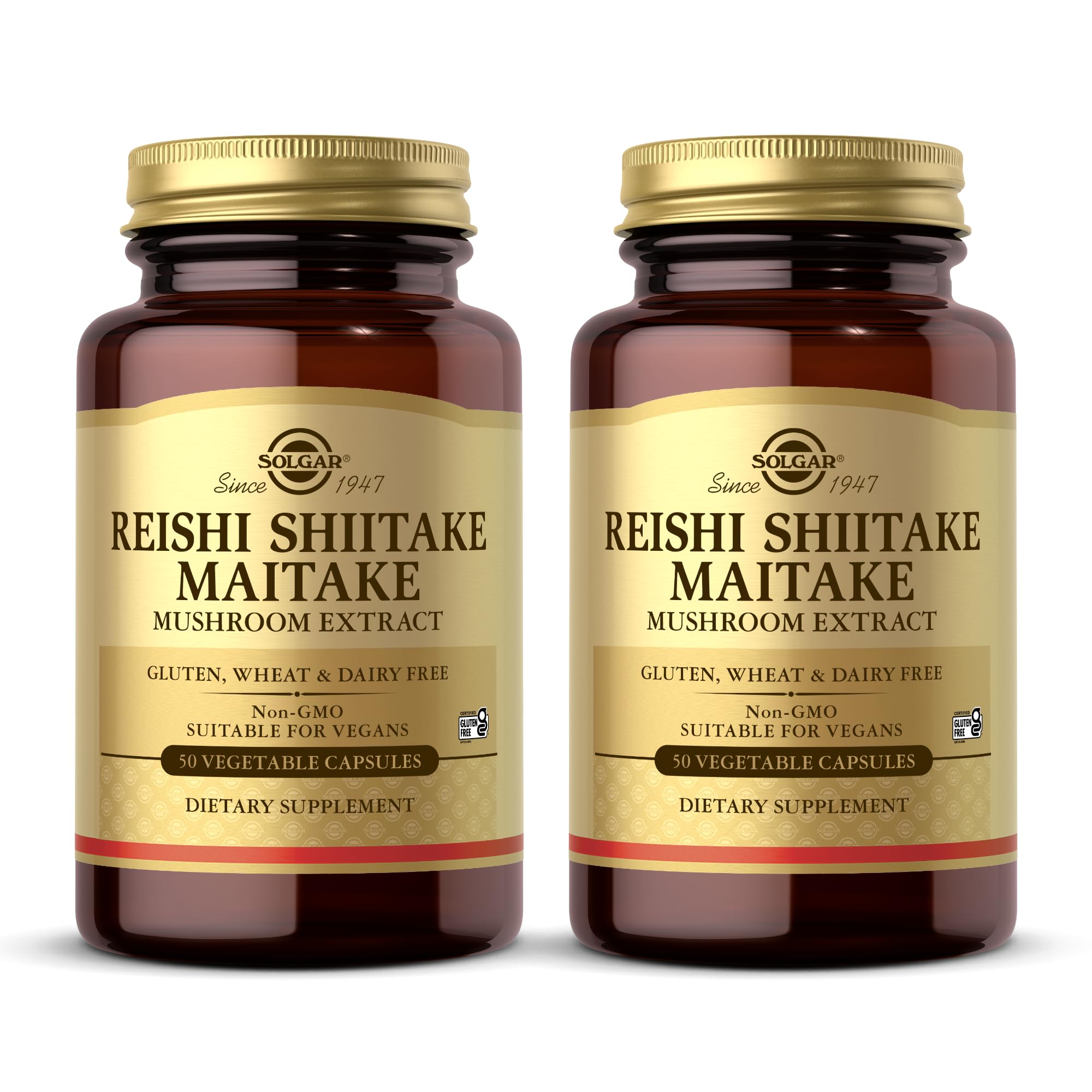 Solgar Reishi Shiitake Maitake - 50 Vegetable Capsules - Mushroom Extract - Non-GMO, Vegan, Gluten Free - 50 Servings