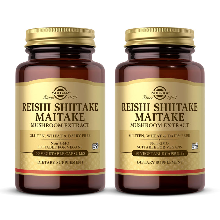Solgar Reishi Shiitake Maitake - 50 Vegetable Capsules - Mushroom Extract - Non-GMO, Vegan, Gluten Free - 50 Servings