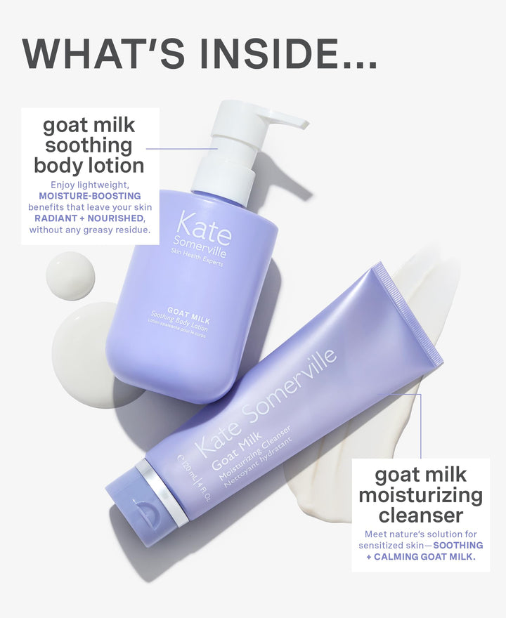 Kate Somerville Stressed Skin Saviors Goat Milk Set - Face and Body Skincare Set with Goat Milk Cleanser, Goat Milk Body Lotion