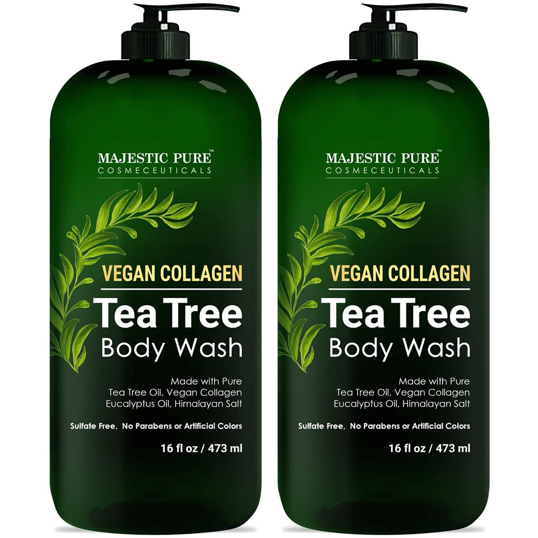 Majestic Pure Tea Tree Body Wash - Formulated to Combat Dry, Flaky Skin - Soothes, Nourishes and Moisturizes Irritated, Chapped, Problem Skin Areas - (Packaging may Vary) -16 fl. oz (Pack of 2)