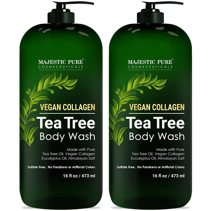 Majestic Pure Tea Tree Body Wash - Formulated to Combat Dry, Flaky Skin - Soothes, Nourishes and Moisturizes Irritated, Chapped, Problem Skin Areas - (Packaging may Vary) -16 fl. oz (Pack of 2)