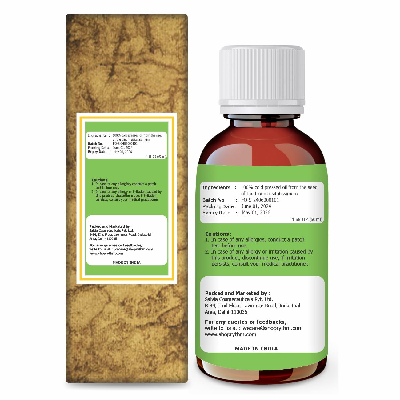 Flax Seed Oil 100% Natural Pure UNDILUTED Uncut Carrier Oil (1.69 fl oz)