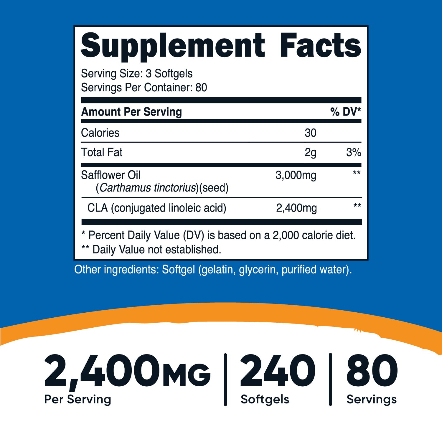 Nutricost CLA (Conjugated Linoleic Acid) 2,400mg, 240 Softgels - Gluten Free, Non-GMO, 800mg Per Softgel