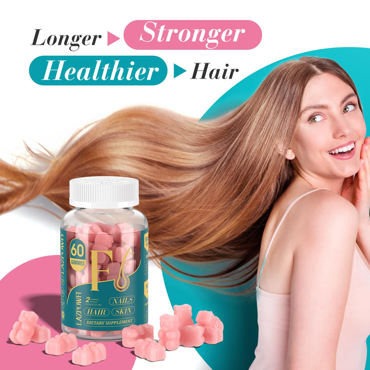 Lazpowfi Biotin Gummies -Hair Skin and Nails Vitamins for Men & Women, Vegan Vitamin B7, Supports Hair Growth and Stronger Nails,30 Day Supply - Raspberry-60 Count