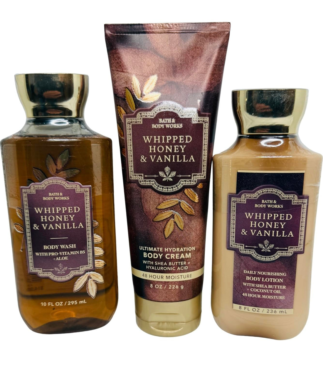 Bath & Body Works Body Whipped Honey & Vanilla Cream, Lotion and Body Gel Wash 3 Piece Set