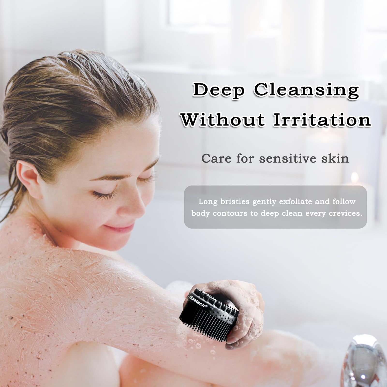 FREATECH Silicone Body Scrubber Gentle Exfoliating Bath Shower Body Cleansing Brush, More Hygienic Than Loofah, Easy to Clean and Durable, for Men Women Kids, Sensitive Skin, Black