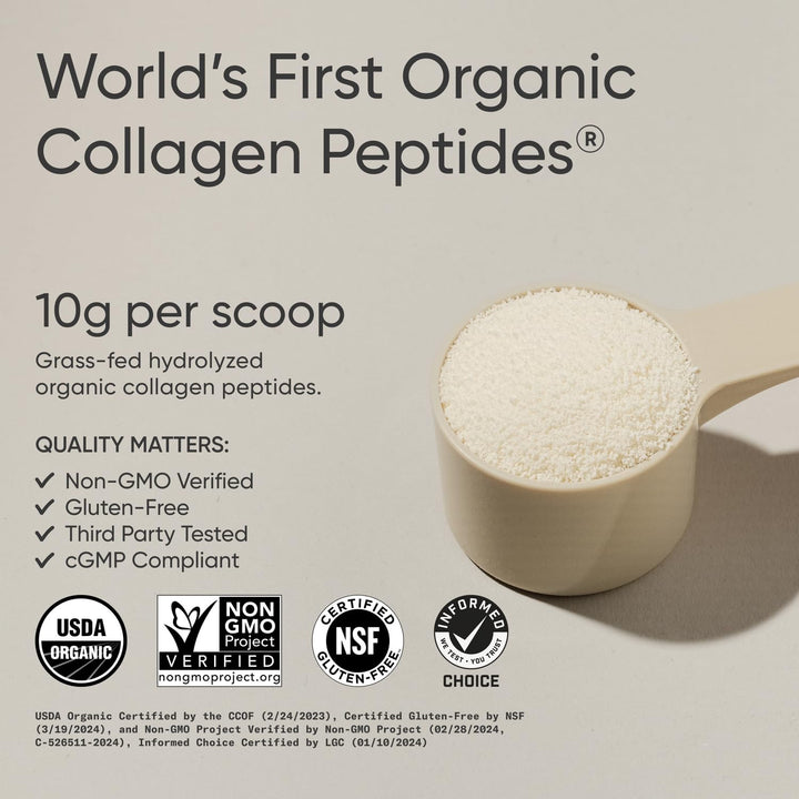 Sports Research­® Organic Collagen Peptides - Hydrolyzed Type I & III Collagen Protein Powder Made Sustainably from Grass-Fed Cows - Unflavored - 30 Servings