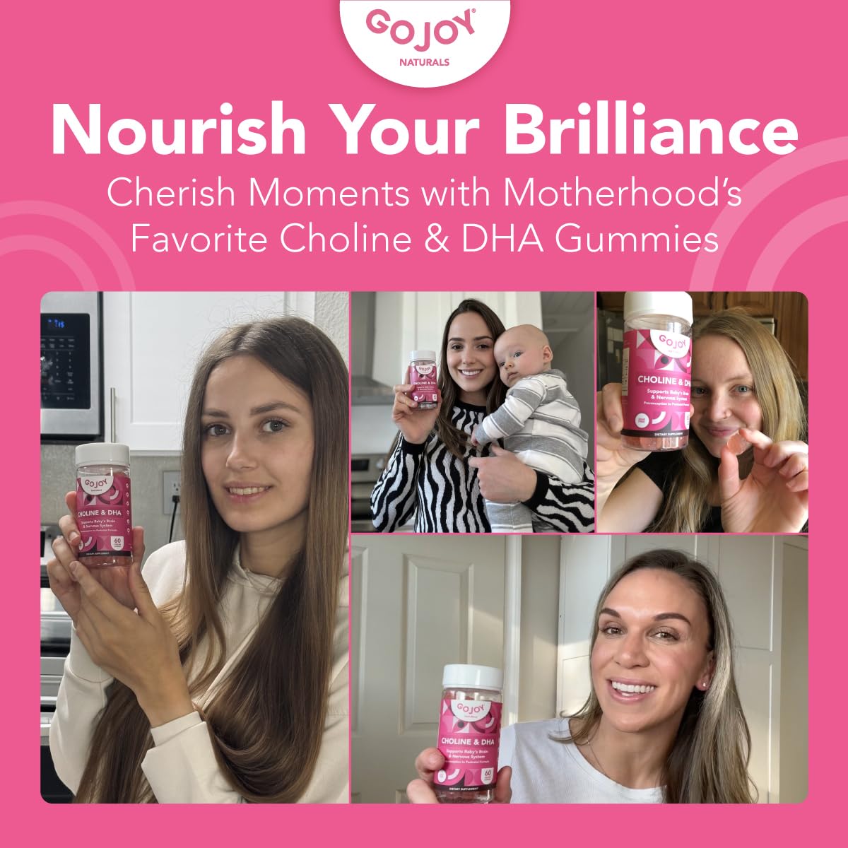 GOJOY NATURALS Prenatal Choline & DHA Gummies - Preconception to Postnatal Gummy Vitamin Supplement for Pregnant Women - Sweetened with Monk Fruit - 3rd Party Tested - Non GMO, Gluten Free, Vegan