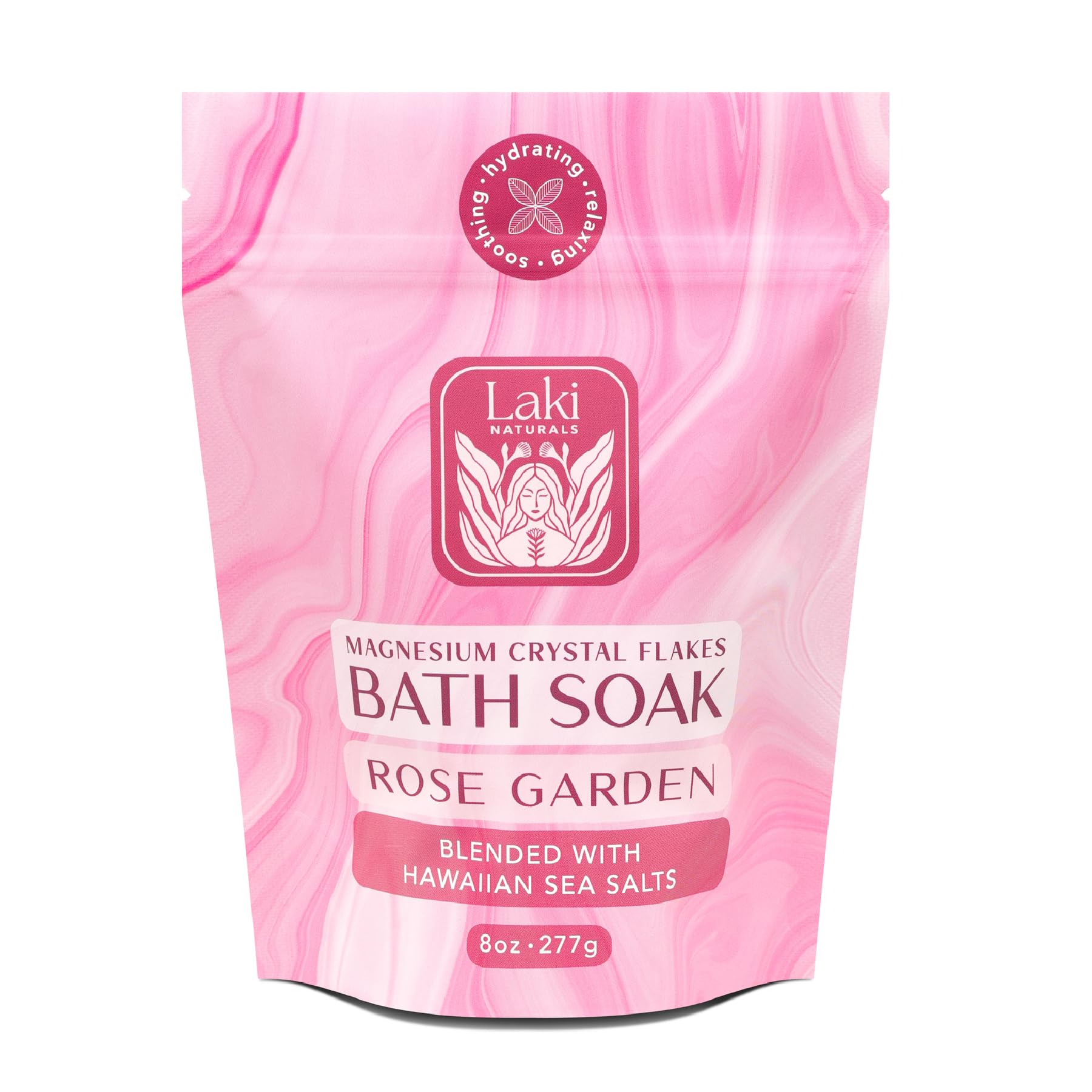 Magnesium Flakes Bath Soaks (8 oz) – Hawaiian Sea Salt Bath Soak w/Essential Oils – Bath Salts for Relaxation – Detox Bath Salt to Promote Sleep – Vegan Mineral Salt - (Aloha Rose)