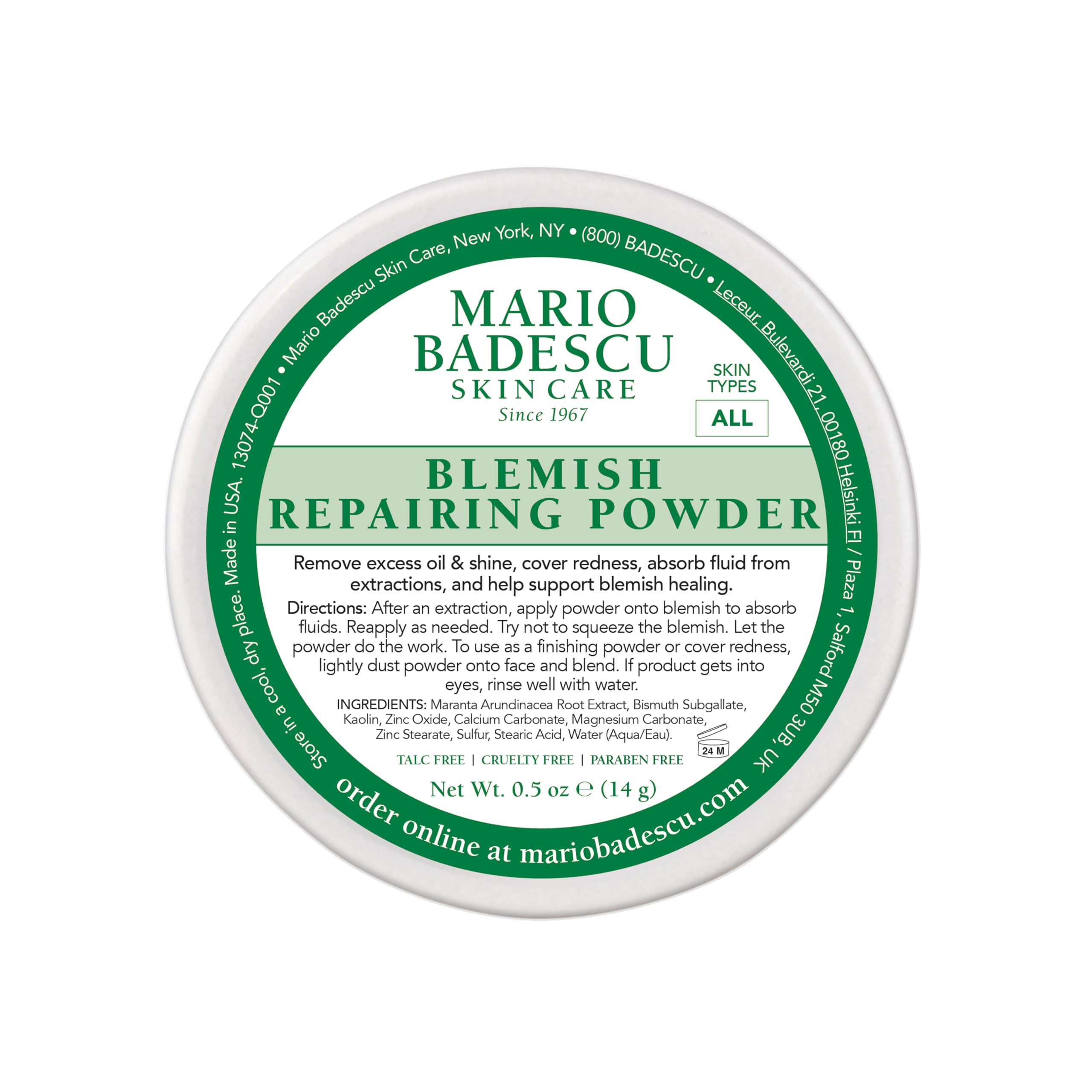 Mario Badescu Blemish Repairing Powder, Accelerate Recovery of Popped Pimples, Reduce Redness, Skin Care Powder for Blemish Concealment and Oil Control for Shine Free Matte Finish Complexion, 0.5 Oz
