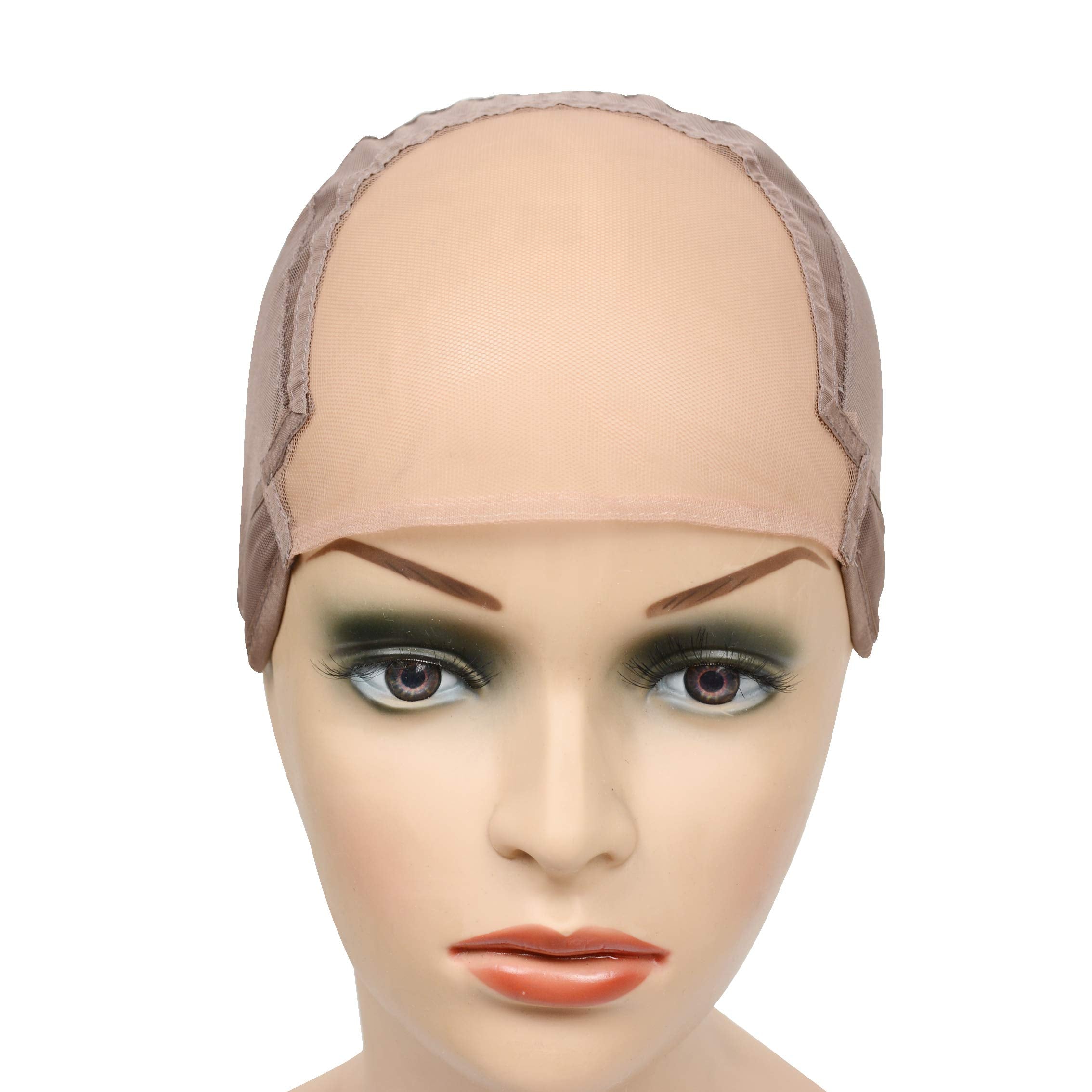 Wig Cap Stretch to Ear Wig Cap U Part Wig Cap with Adjustable Straps for Making Wigs (Brown M 22 Inch)
