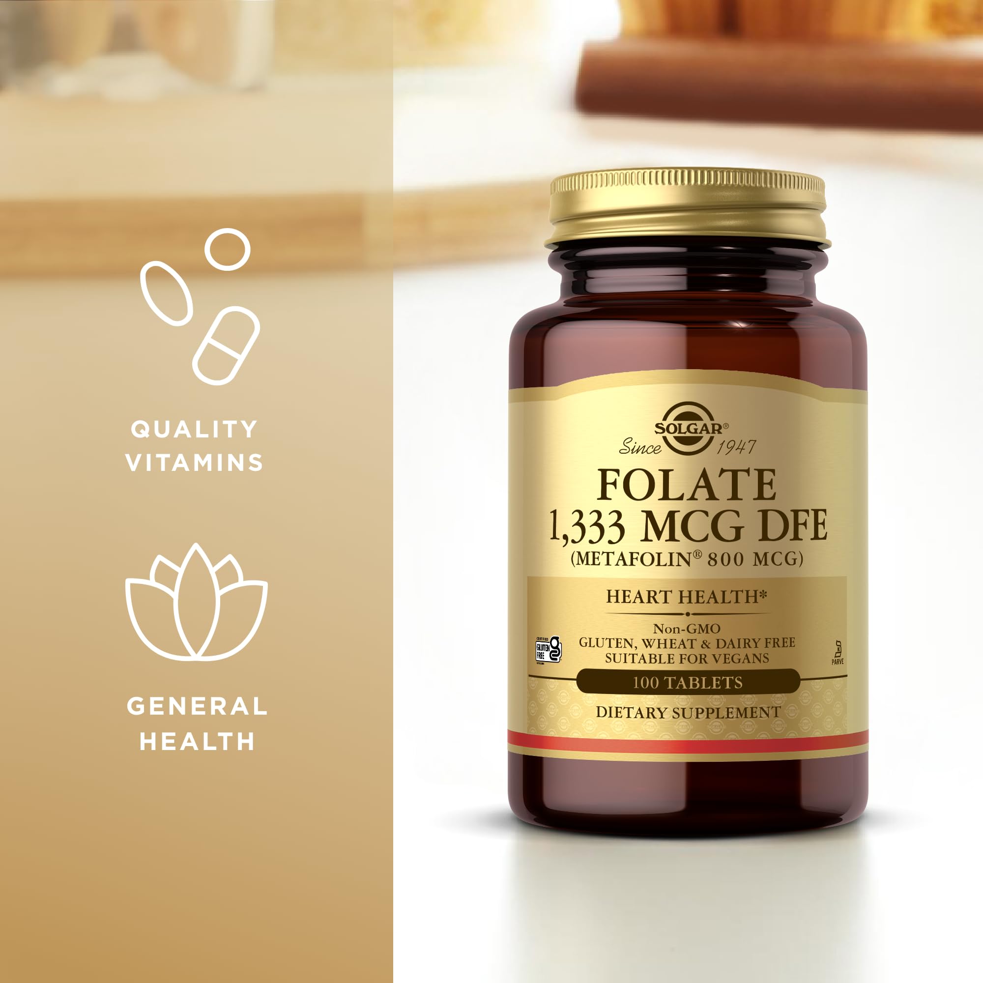 Solgar Folate 1,333 mcg DFE (Metafolin 800 mcg) - 100 Tablets, Pack of 2 - Prenatal Vitamin - Non-GMO, Gluten Free, Dairy Free, Kosher - 200 Total Servings