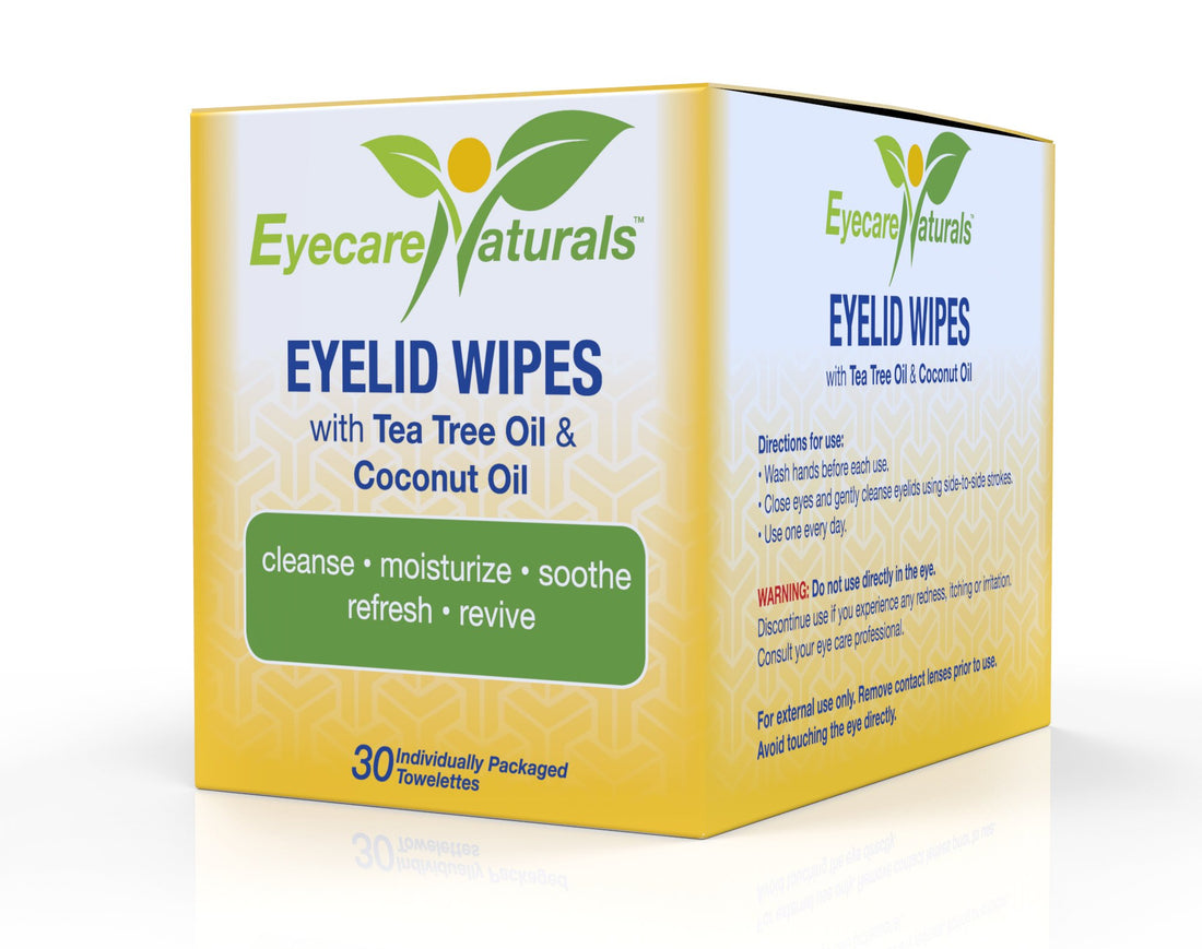 Eyecare Naturals Tea Tree Oil Eyelid Wipes With Coconut Oil - Dry Eyelid Wipes No Rinse, Natural Essential Oil Cleansing Eye Wipes - Daily Eyelid Makeup Remover - Box Of 30 Individually Wrapped Wipes