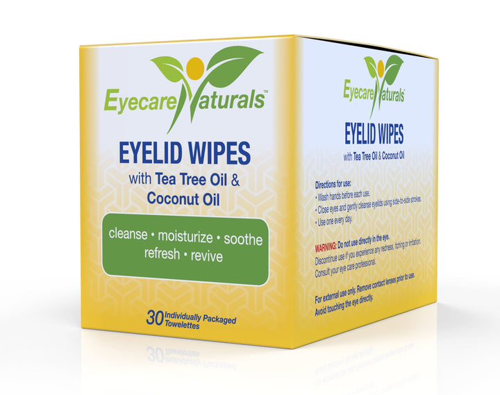 Eyecare Naturals Tea Tree Oil Eyelid Wipes With Coconut Oil - Dry Eyelid Wipes No Rinse, Natural Essential Oil Cleansing Eye Wipes - Daily Eyelid Makeup Remover - Box Of 30 Individually Wrapped Wipes