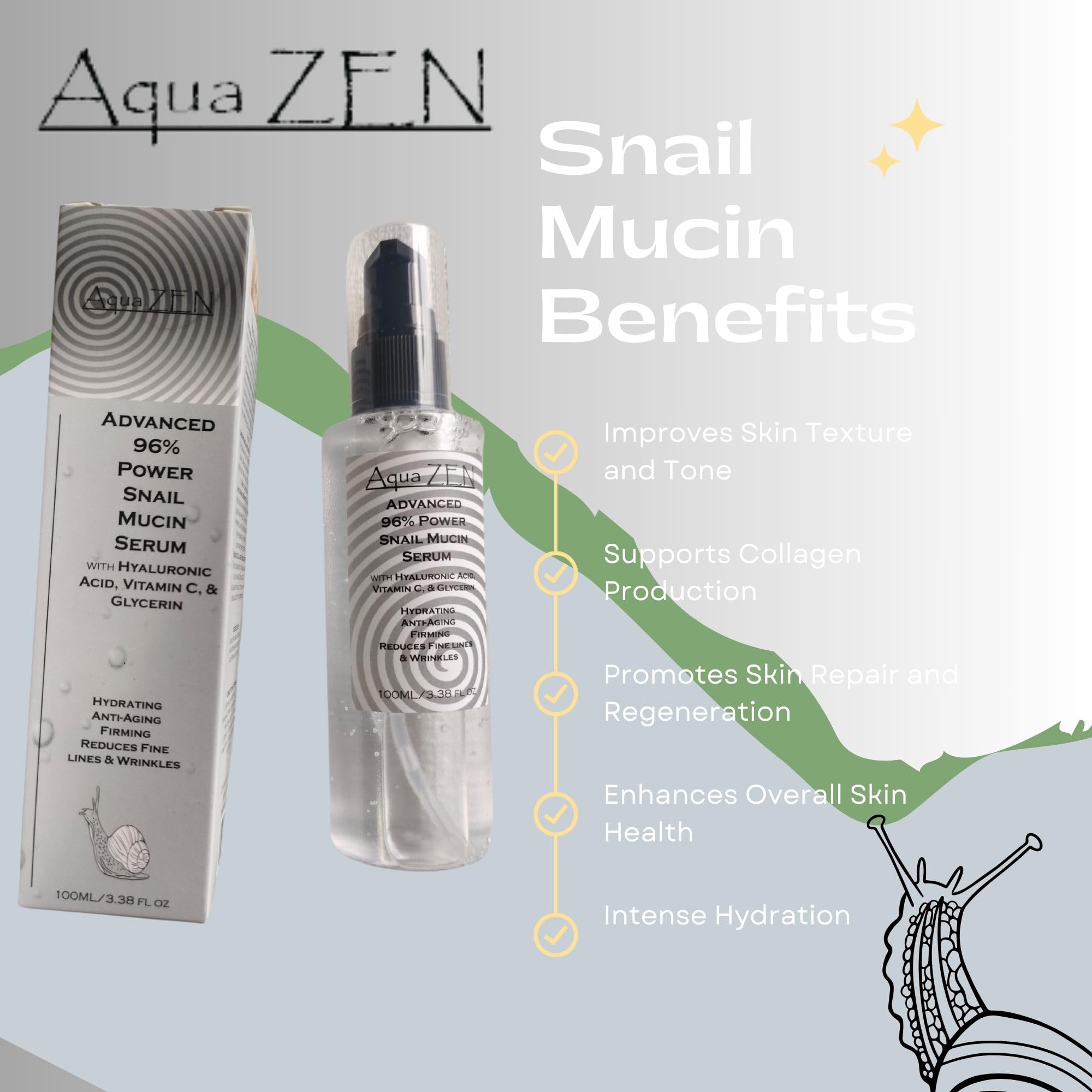 Advanced Snail Mucin Serum with Vitamin C & Hyaluronic Acid | Hydarates, Nourishes, & Rejuvenates Skin - Anti Aging, Brightening, & Evens Skin Tone | Korean Skincare
