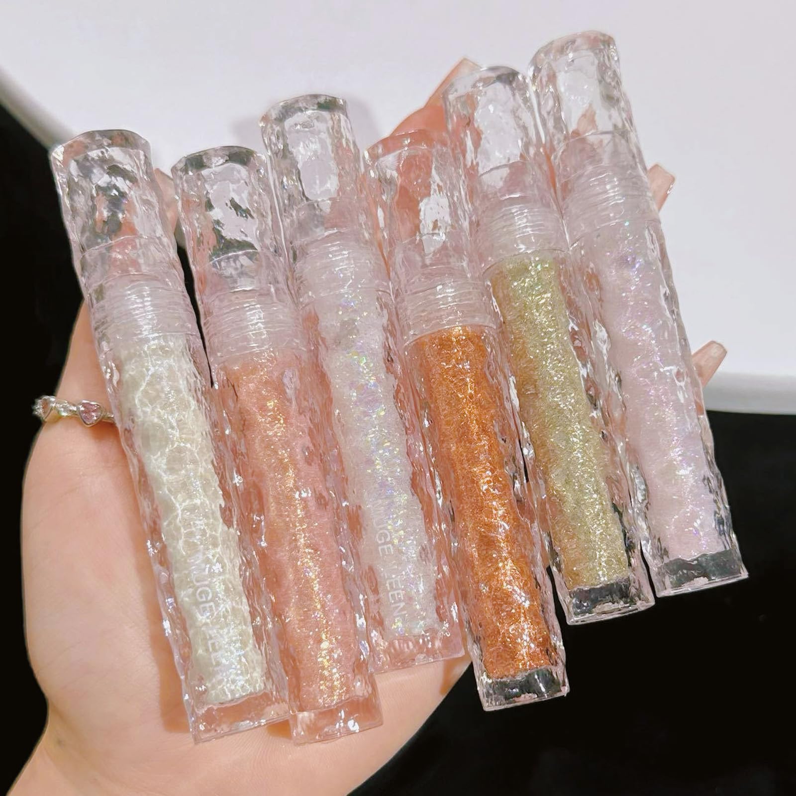 Gireatick 6pcs Liquid Glitter Eyeshadow Set, Shimmer Eye Make Up for Korean Crystals Makeup, Quick Drying, Pigmented and Long Lasting Eyeshadow Eye Liner, Silver Pink Gold Crystals Eye Glitter Makeup