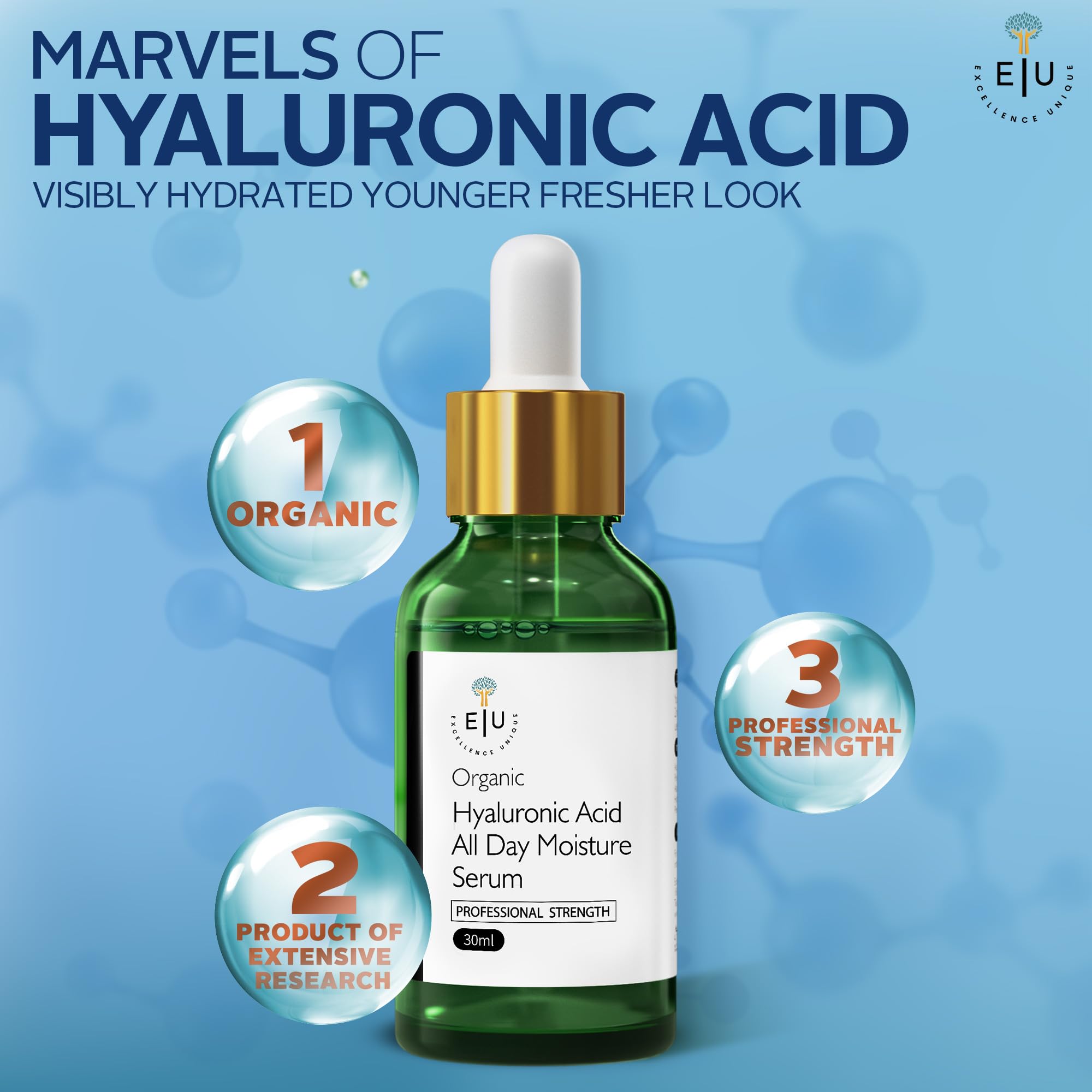 Organic Hyaluronic Acid Serum for Face – 30ml Hydrating Serum – Hyaluronic Acid Serums for Deep Moisture, Plumping & Anti-Aging