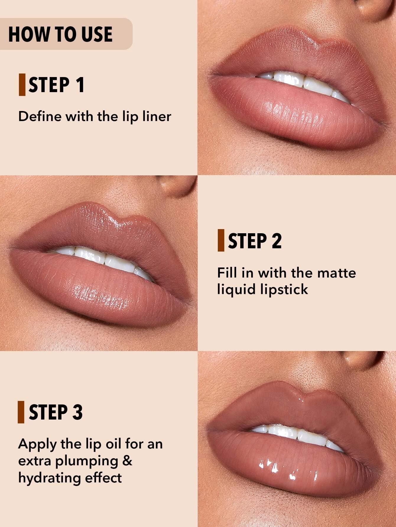 SHEGLAM Soft 90'S Glam 3-In-1 Lip Liner Moisturizing Plant Extracts Long Lasting Liquid Lipstick Plumping Lip Gloss Makeup Set - Haute Cocoa