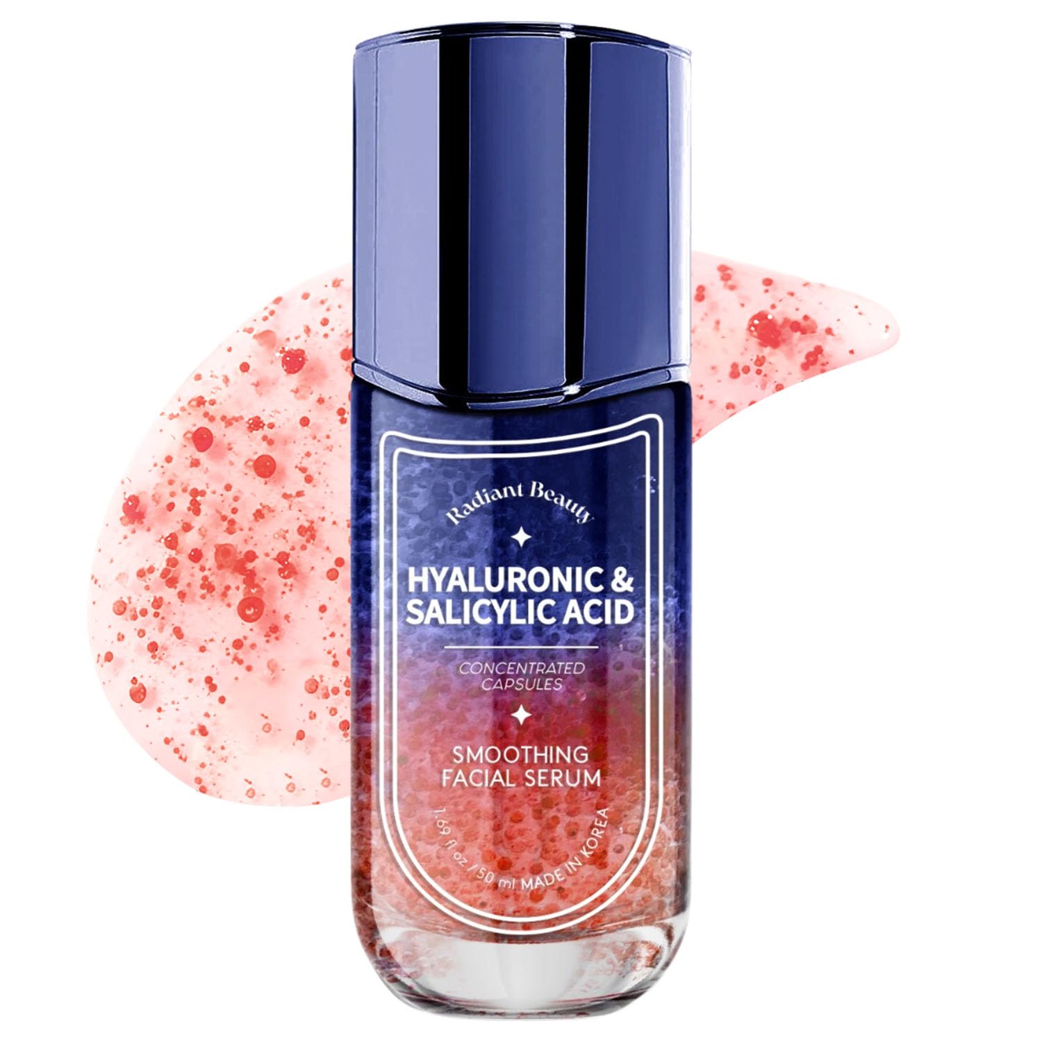 Radiant Beauty Hyaluronic Acid Facial Serum - Anti-Aging, Deep Hydration, Smooths & Cleanses - Salicylic Acid for Pore Cleansing - Dermatologist Tested, Korean Skin Care - 1.69 FL.OZ.